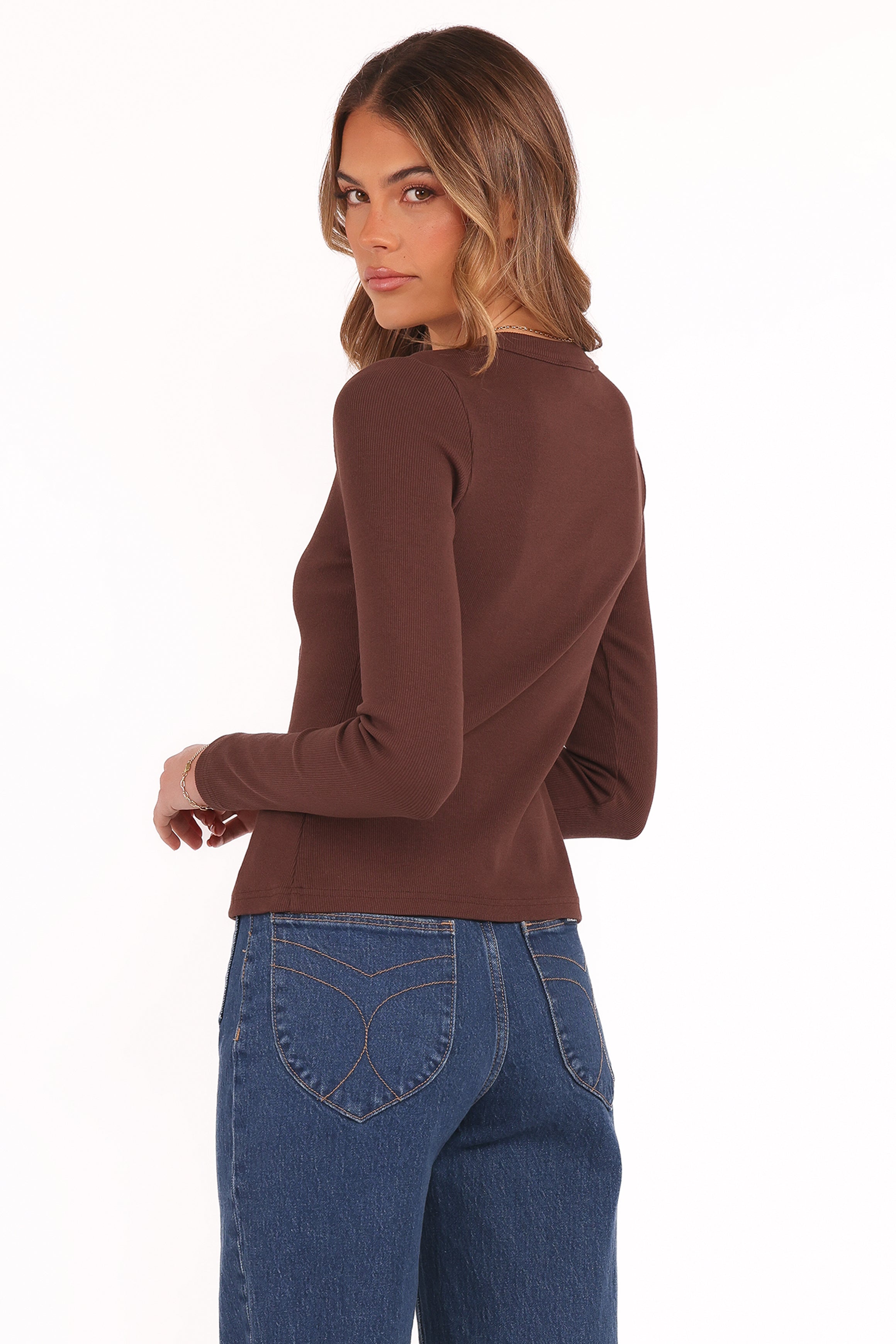 Women's Cass Long Sleeve Top in Chocolate Brown - Soft Casual Shirt for Everyday Wear, Office, and Fall Outfits