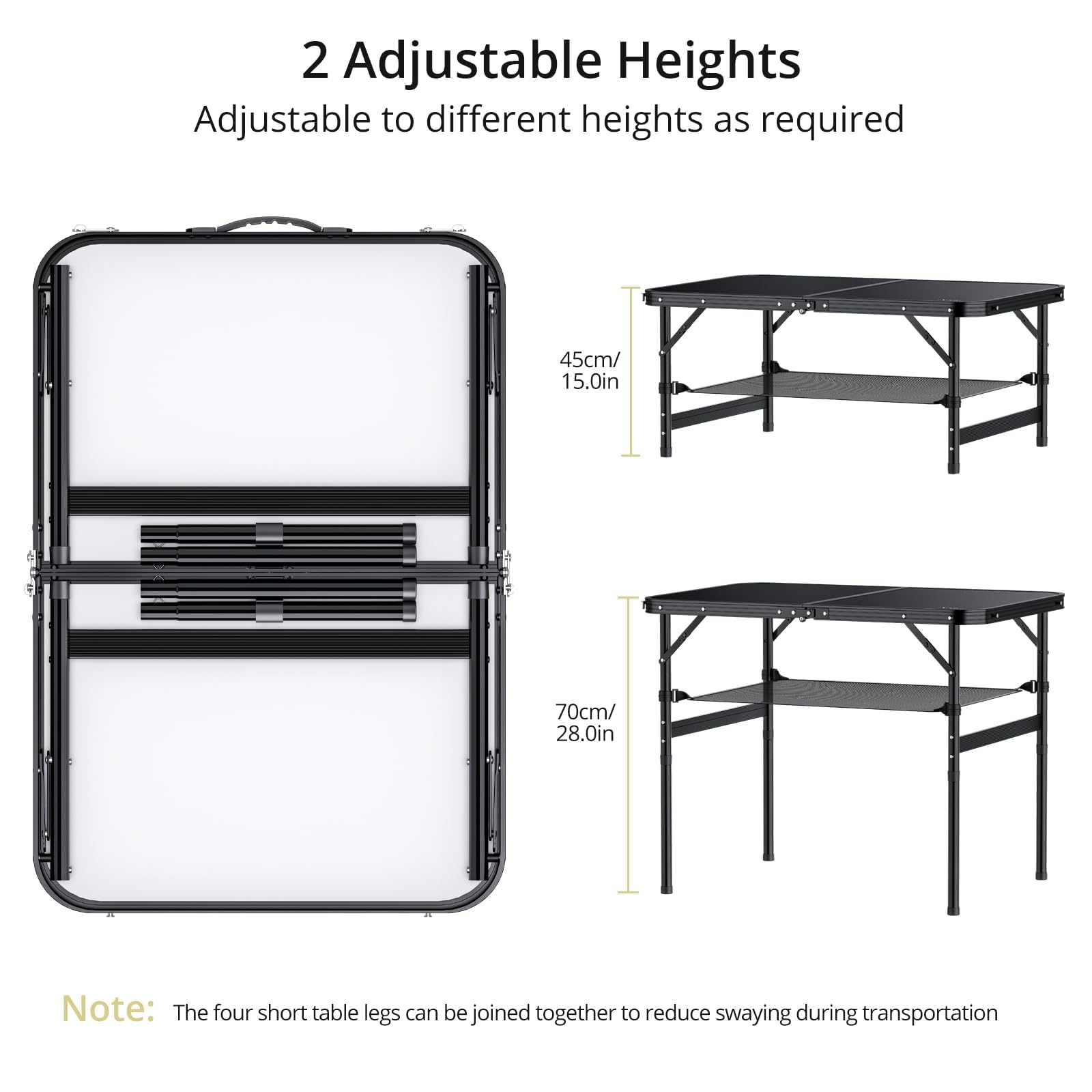 Anbte Folding Camping Table with Storage Net - Adjustable Height 26.4