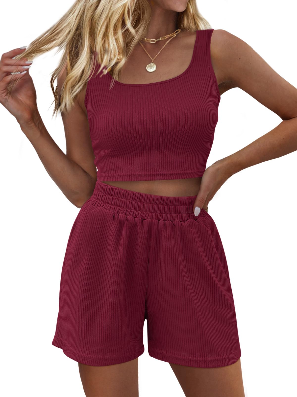 Trendy Queen Women's 2-Piece Summer Outfit - Sleeveless Crop Top & High Waisted Shorts Lounge Set | Casual Wear, Beach Vacation, Street Fashion