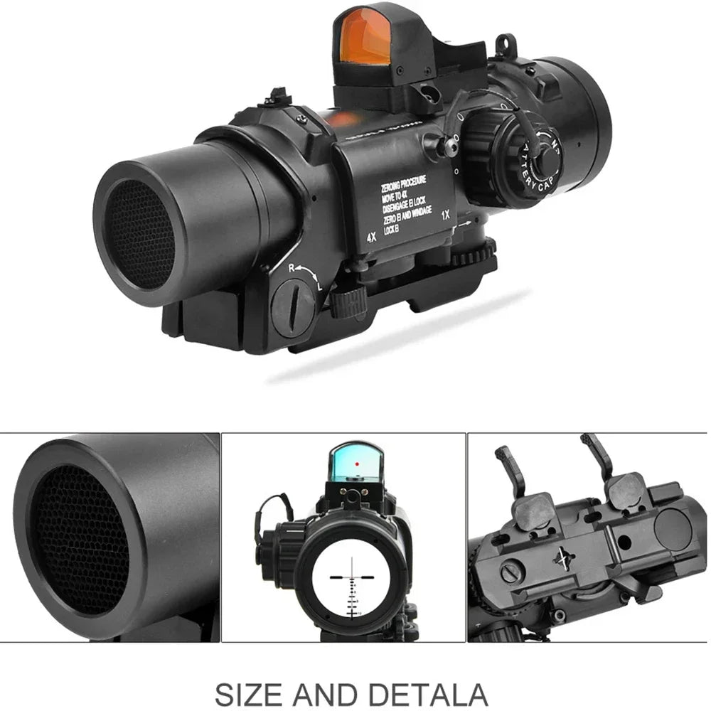 1-4x24 Wide Angle Tactical Rifle Scope with Mini Red Dot Sight | Dual Purpose Hunting & Shooting Accessory | Includes Rubber Covers (Black/Tan) | Perfect for Hunting, Target Practice & Tactical Training