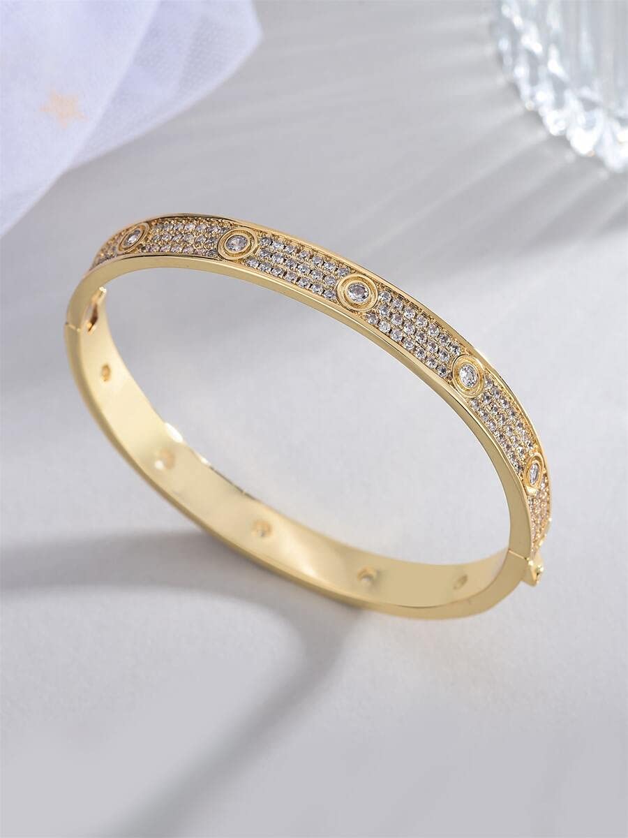 Elegant Gold Bracelet for Women with Zircon Decor - Adjustable Slider Bangle, Clear Crystal Jewelry for Daily Wear & Special Occasions (Gold, One Size)