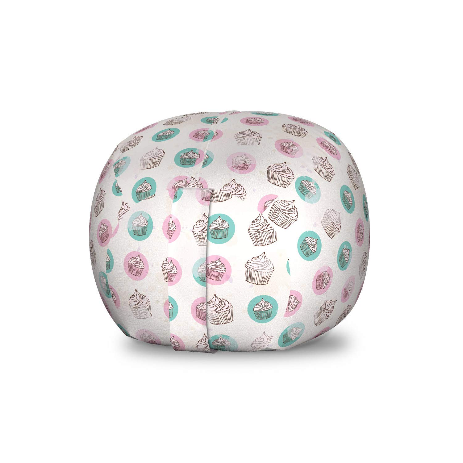 Ambesonne Pastel Cupcake Pattern Stuffed Animal Storage Bag Chair - Washable Toy Organizer for Kids' Room, Nursery, or Playroom - Small Size Multicolor Dessert-Themed Decor