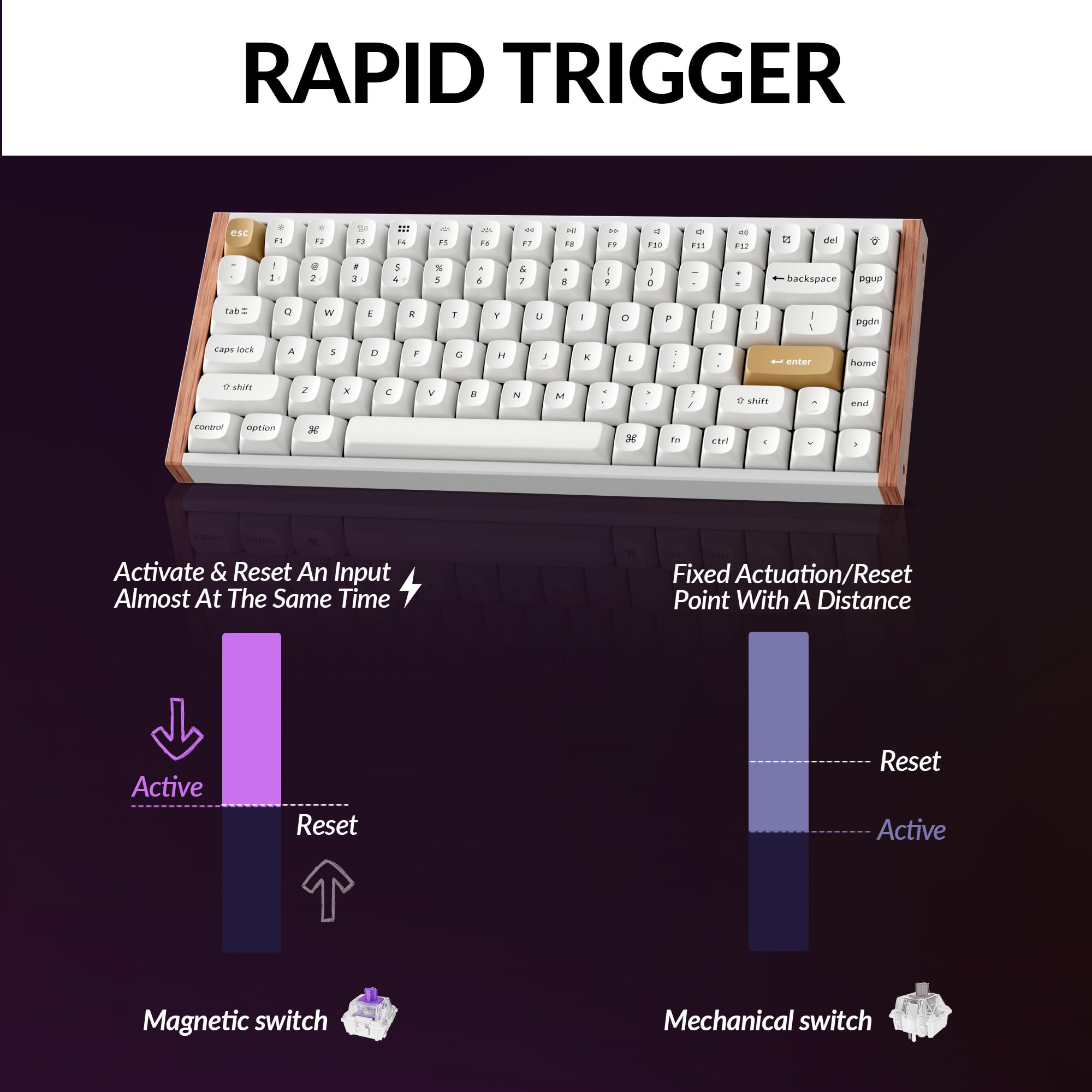 Keychron K2 HE Rapid Trigger Wireless Custom Mechanical Keyboard with Hall Effect Gateron Double-Rail Magnetic Switch - 2.4GHz QMK Bluetooth 5.2 RGB Backlit - Compatible with Mac Windows Linux (Aluminum + Wood Frame) - Perfect for Gaming, Coding & Office Work