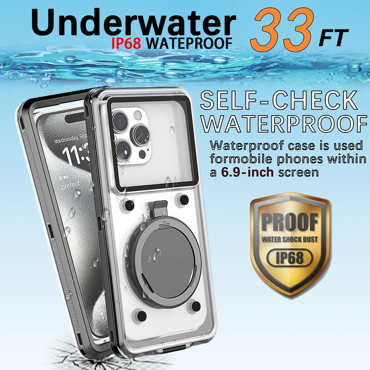 **Waterproof Phone Case for iPhone 15/14/13/12/11 Pro Max/XR/XS/X & Samsung Galaxy S24/S23/S22/S21 – Professional Underwater Snorkeling & Scuba Diving Protection – Capture HD Photos & Videos – Ideal for Beach, Pool, and Water Sports (Black)**