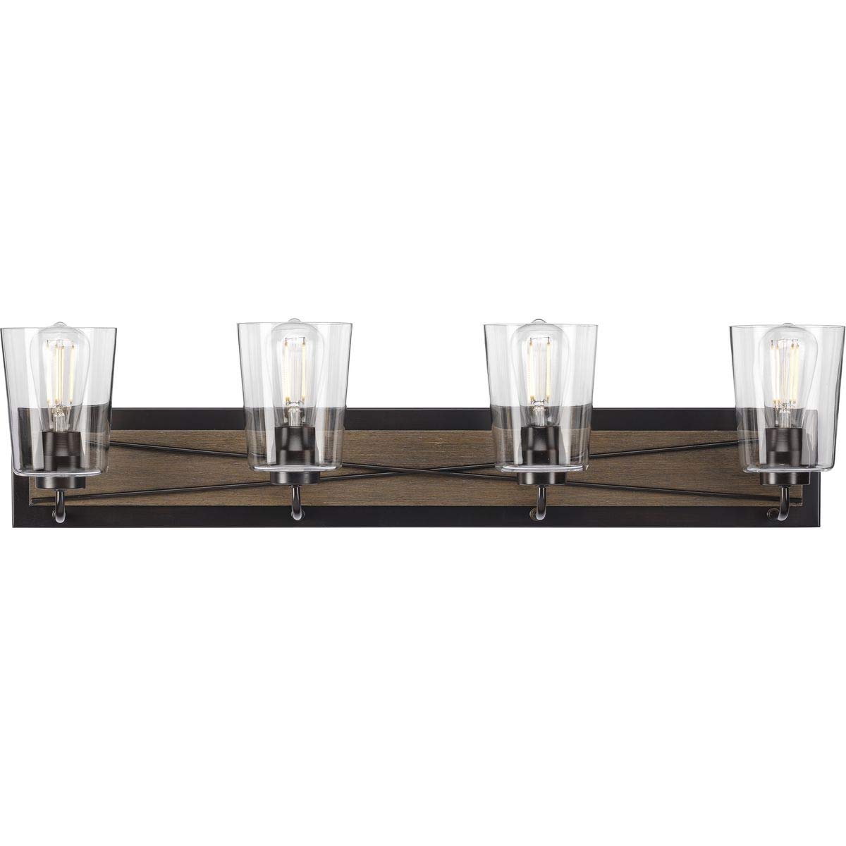 Progress Lighting Briarwood Collection 4-Light Clear Glass Coastal Bathroom Vanity Light in Antique Bronze - Perfect for Beach House, Coastal Style Bathroom Decor and Modern Farmhouse Lighting