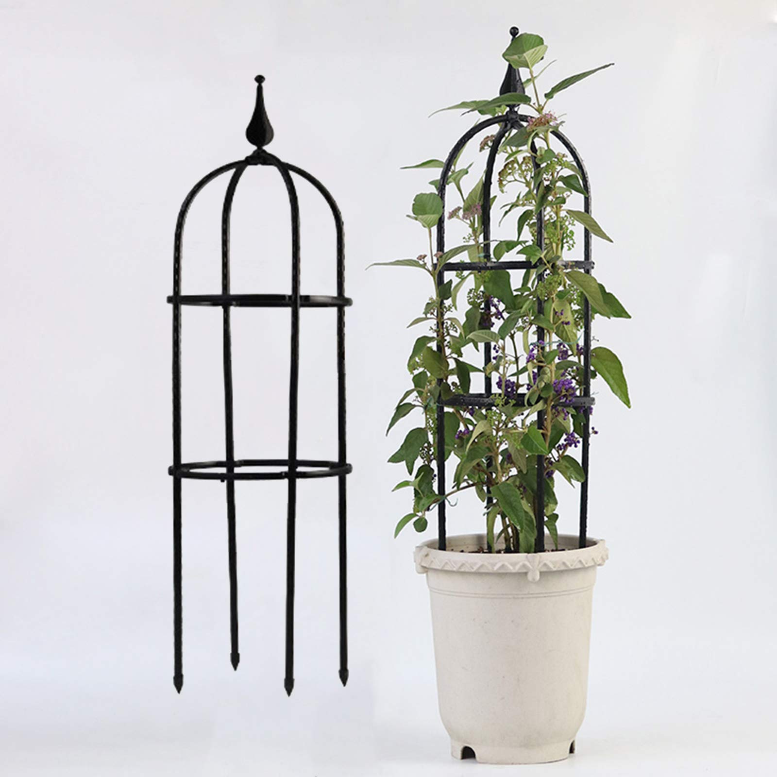 DULRLLY 23.6 Inch Black Wrought Iron & Plastic Garden Trellis - Lightweight Obelisk Plant Support for Climbing Vines, Flowers & Outdoor Decor | Perfect for Rose Gardens, Patio Landscaping & Backyard Vine Support
