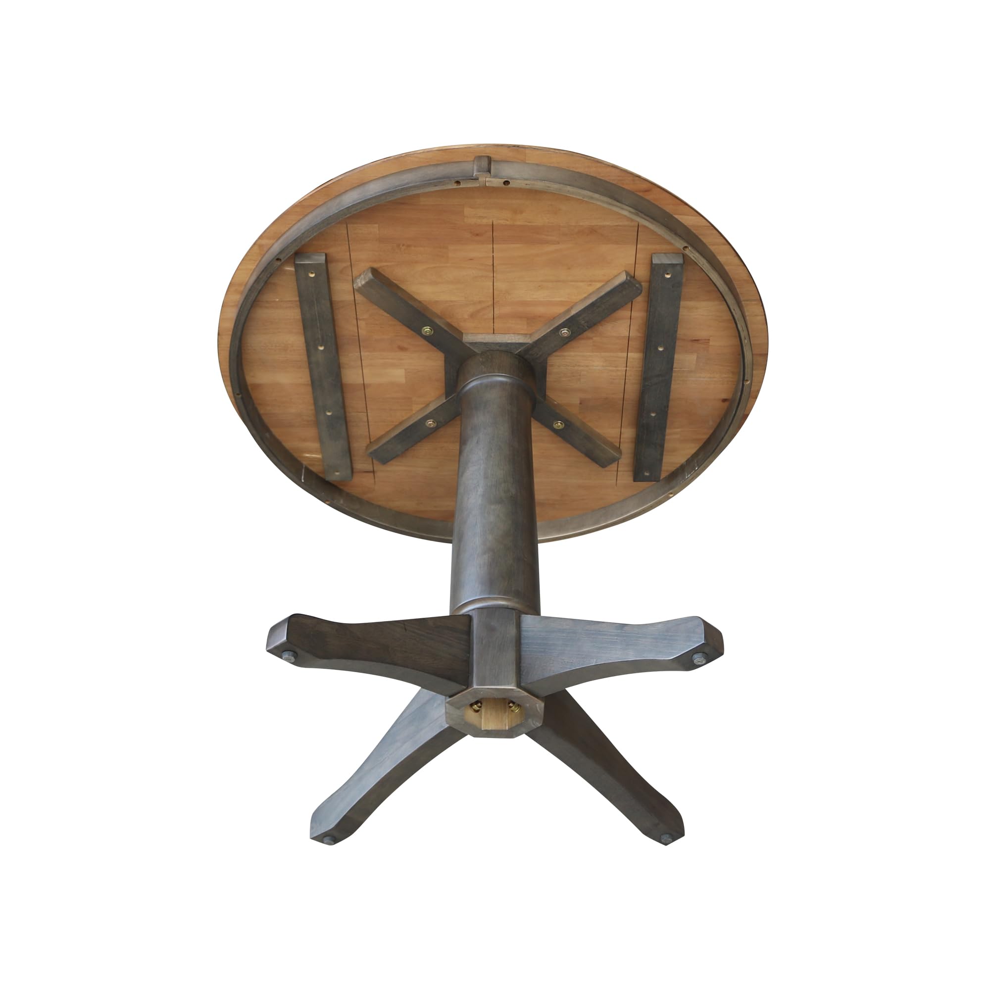 IC International Concepts 36-Inch Round Pedestal Dining Table - 28.9-Inch Height Solid Wood Construction - Hickory/Washed Coal Finish - Perfect for Small Spaces, Kitchens, Dining Rooms & Breakfast Nooks