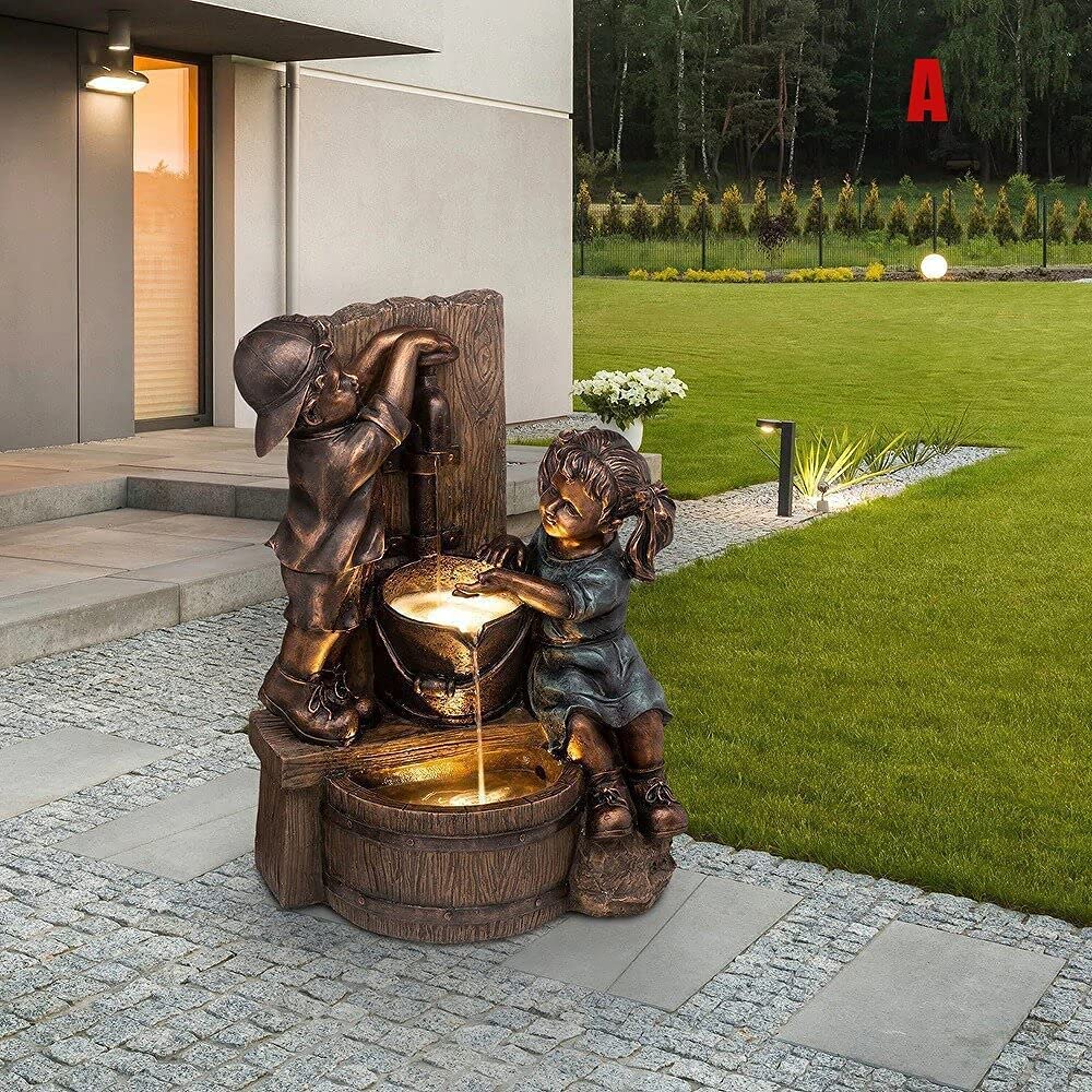 JeeKoudy Resin Garden Sculpture - Outdoor Water Fountain & Yard Art Decor - Kissing Kids Statue for Garden, Patio, or Lawn - Drinking Water Feature for Home, Office, or Bedroom - Perfect for Romantic Gardens, Wedding Decor, and Outdoor Relaxation Spaces