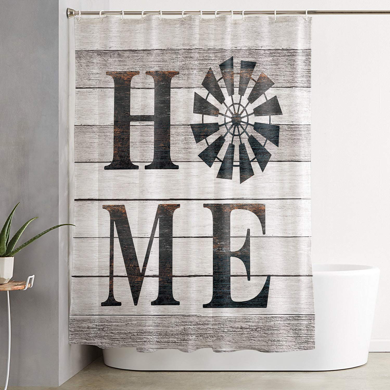 Rustic Farmhouse Shower Curtain Set - Windmill & Wood Plank Design, Durable Waterproof Fabric, Machine Washable with Hooks - Perfect for Bathroom Decor, Farmhouse Style Homes & Vintage Themed Spaces