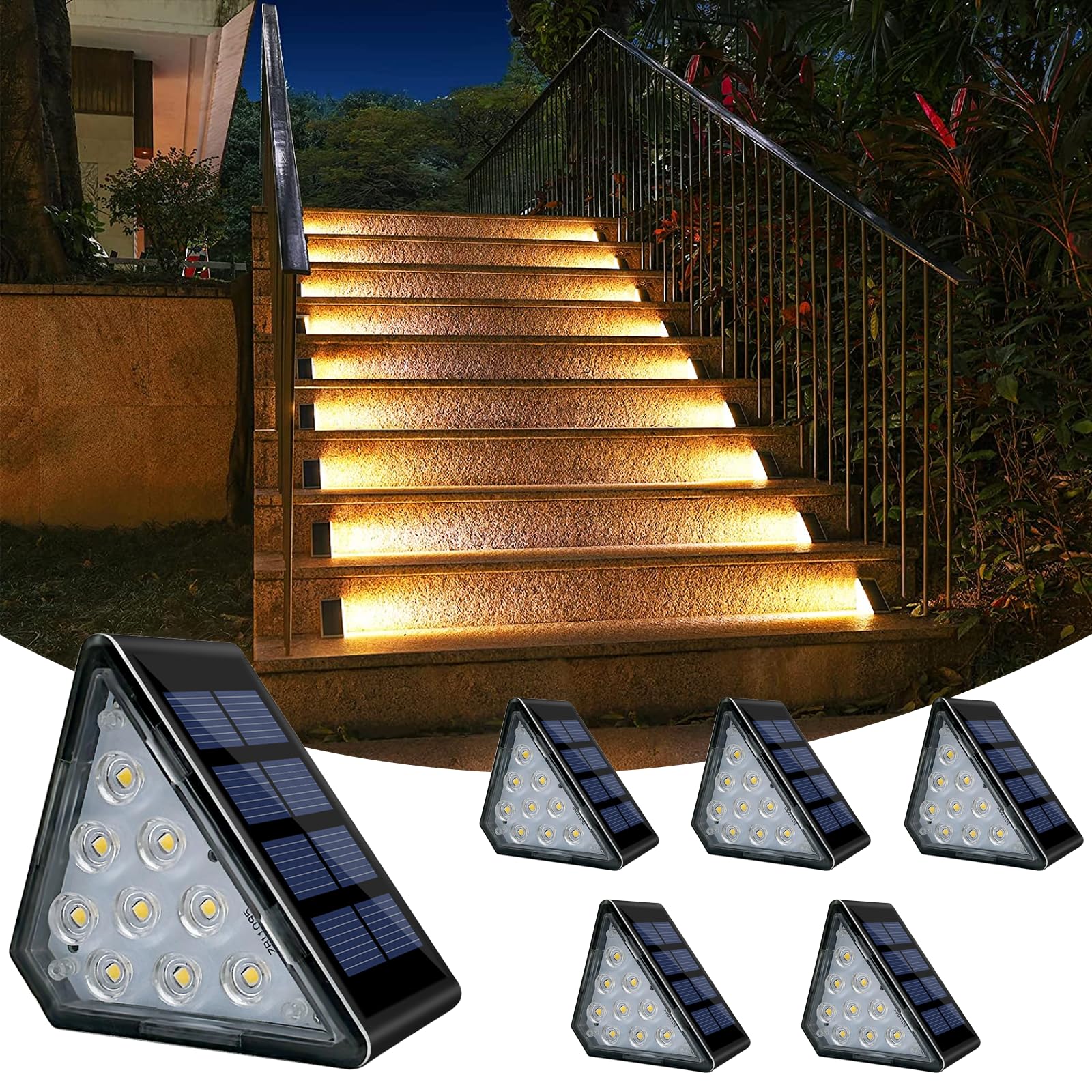 Solar Powered Outdoor Step Lights - 6 Pack Warm White Dusk to Dawn Stair Lights, IP67 Waterproof Deck Lighting for Yard, Garden, Pathway, Driveway, Patio | Perfect for Nighttime Safety & Landscape Decoration