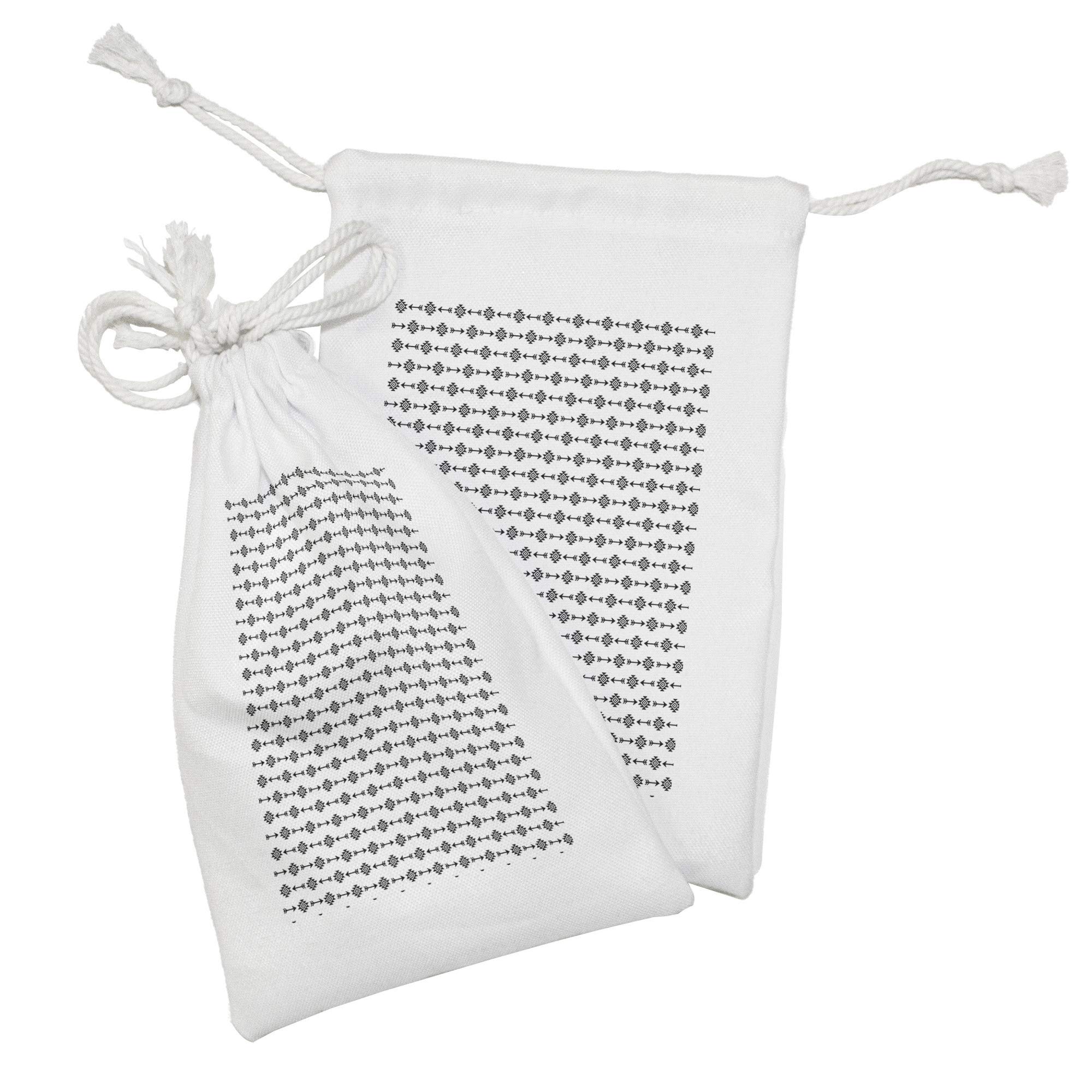 Ambesonne Ethnic Fabric Pouch Set of 2 - Monochrome Bohemian Drawstring Bags for Toiletries, Travel Accessories & Party Favors (9
