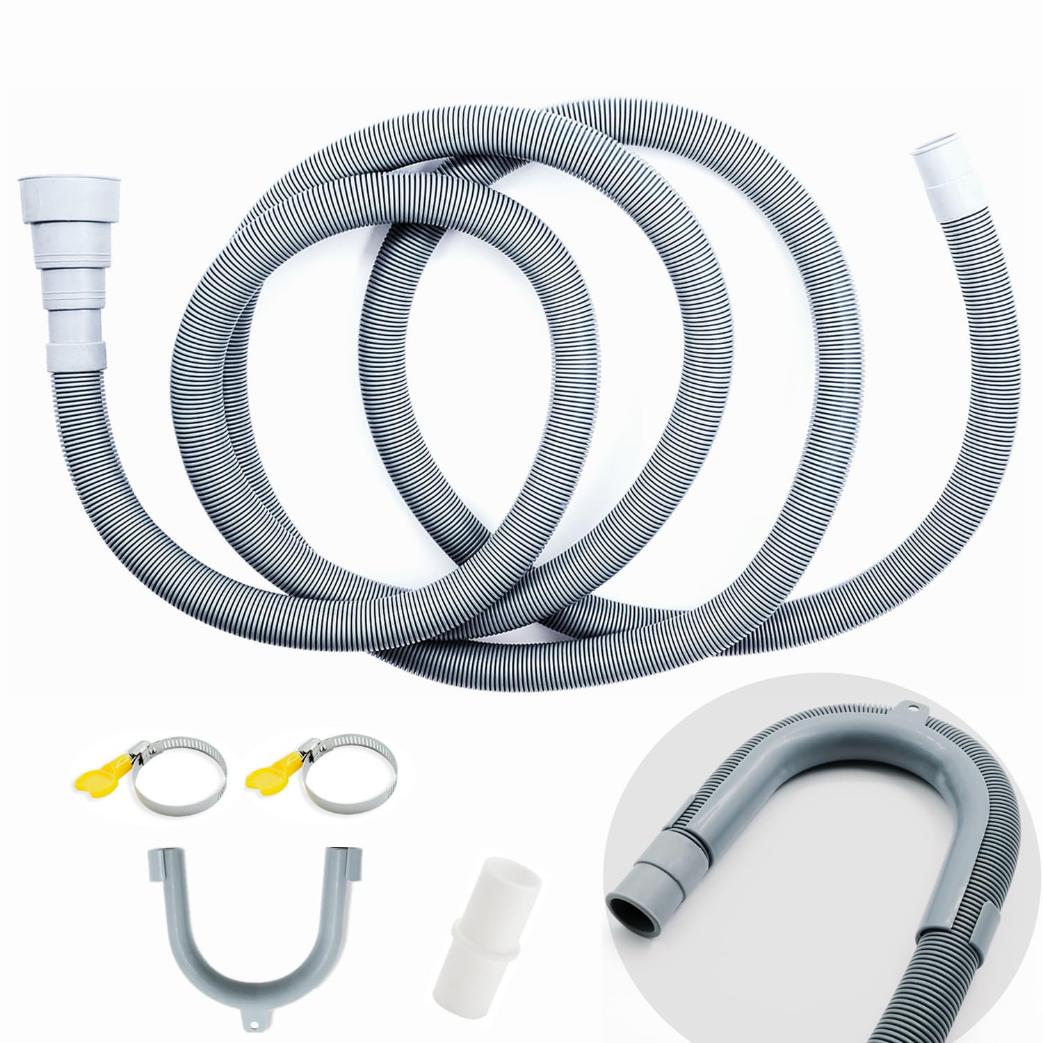 AGOOBO 10 FT Universal Washing Machine Drain Hose Extension Kit with U-Bend Holder & 2 Clamps - Fits 3/4