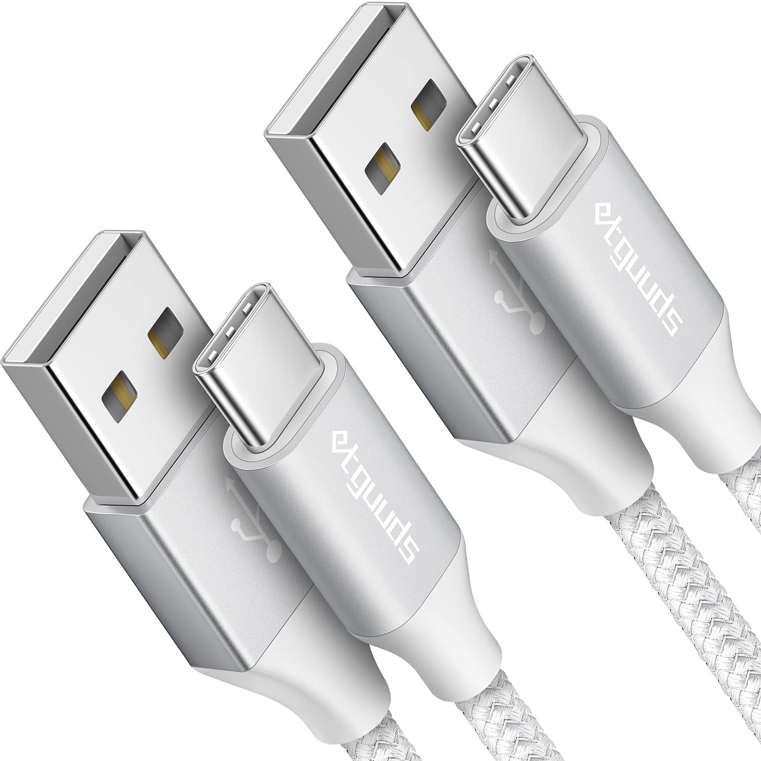 2-Pack 2M USB A to USB C Fast Charging Cable [3A, Braided, White] - Compatible with iPhone 15 Pro, Samsung Galaxy S21/S20/S10/S9/Note 10 - Durable Charger Lead for Home, Office & Travel