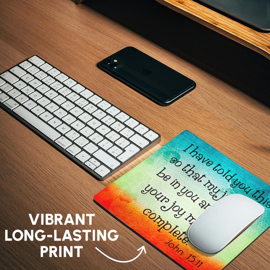 Inspirational Bible Verse John 15:11 Butterfly Christian Mouse Pad - 8x8 Inch Non-Slip Desk Mat for Office, Home & Church Use