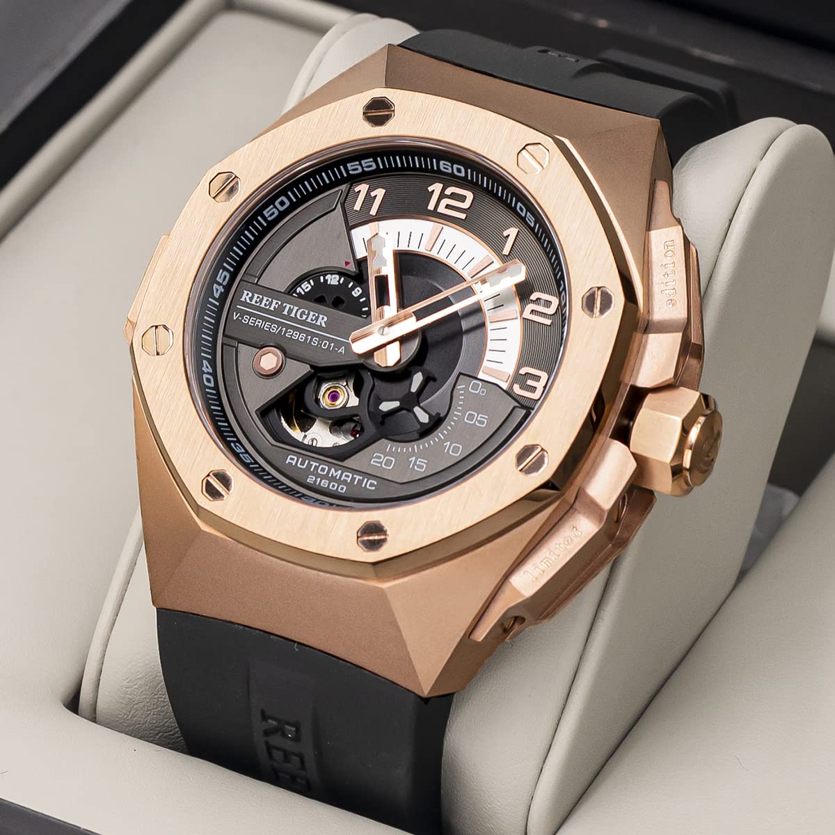REEF TIGER Luxury Automatic Men's Watch - Rose Gold Sport Chronograph Mechanical Watch RGA92S7 | Perfect for Business, Casual & Outdoor Activities