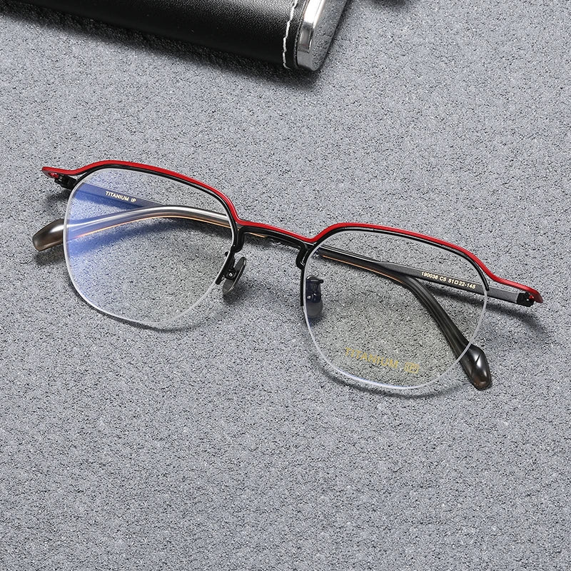 Stylish Unisex Black Semi-Rimless Square Titanium Acetate Eyeglasses B0036 - Perfect for Work, Reading & Fashion Accessories