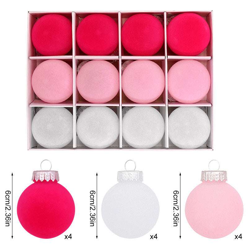 12-Piece Velvet Christmas Ornament Set - Classic Red, Pink & White Holiday Baubles (6cm) for Tree Decorating, Gift Wrapping & Festive Home Décor