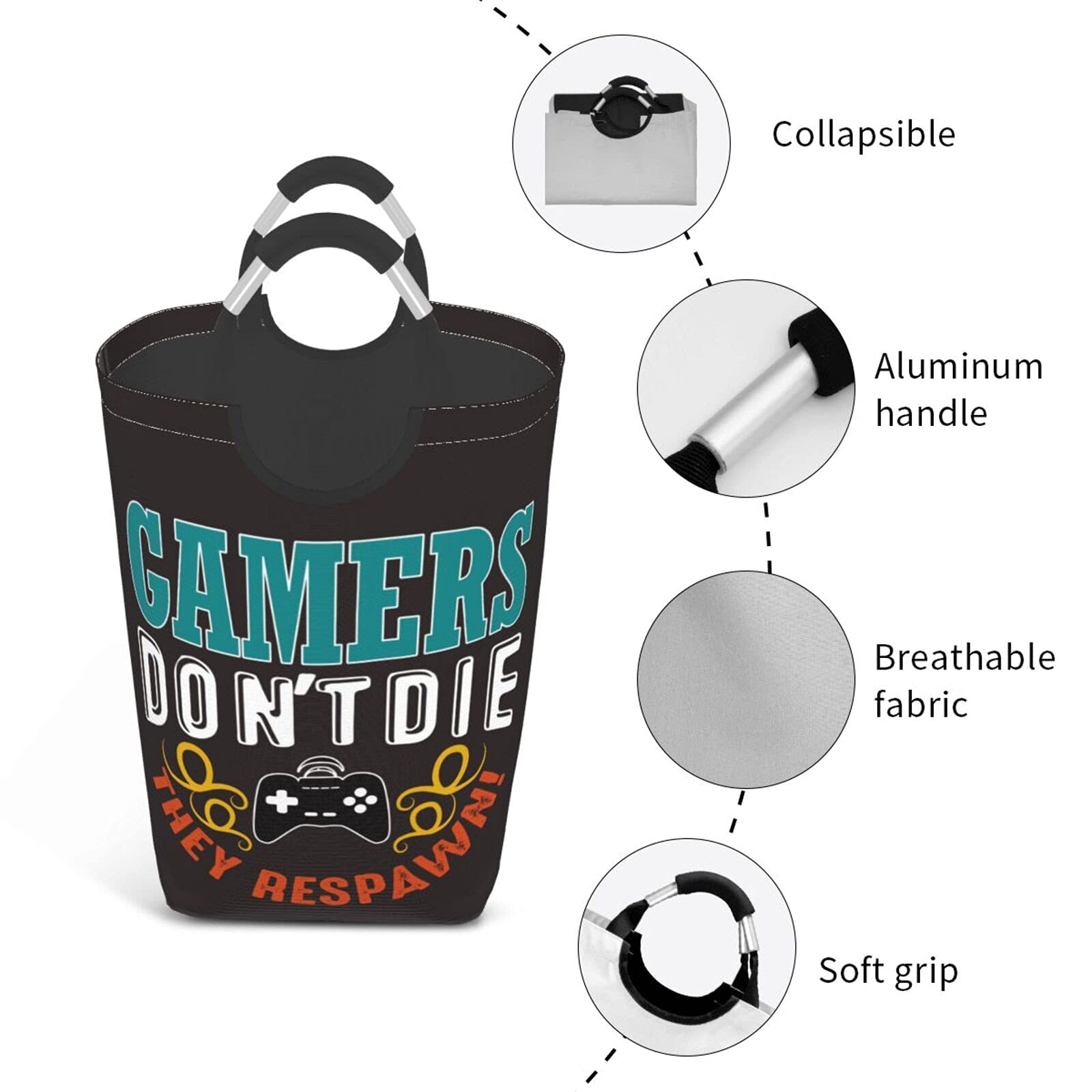 Gaming-Themed Laundry Basket with Handles - Foldable Clothes Hamper & Storage Organizer for Gamers | Perfect for Bedroom, Bathroom, Dorm & Game Room Organization | Great for Dirty Clothes, Toys & Accessories