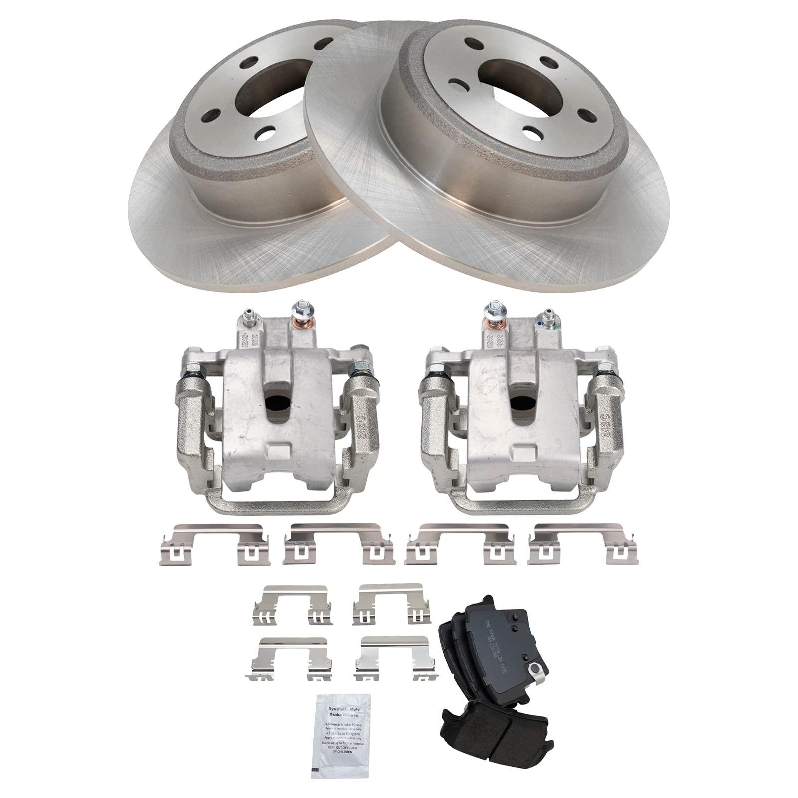 TRQ Rear Brake Pad and Rotor Kit - Semi-Metallic Brake Pads & Solid Rotors - Compatible with Chrysler 300 (2005-2016), Dodge Challenger (2009-2016), Charger (2007-2016), Magnum (2005-2008) - Perfect for Smooth Braking and Enhanced Safety on Highways & City Driving