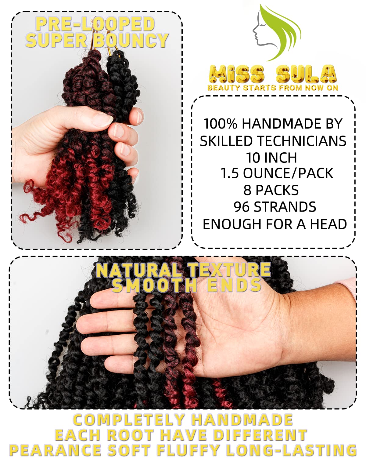 10 Inches 8 Packs Passion Twist Crochet Hair for Black Women - Mixed Color Combo (6 Packs 1B + 2 Packs T1B/BUG) - Pre-Twisted Soft Synthetic Braiding Hair Extensions - Perfect for Protective Styles, Box Braids, and Natural Hair Care (10