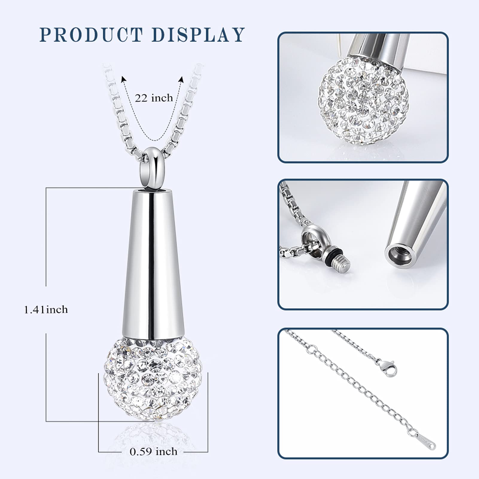 Zeqingjw Cremation Jewelry - Stainless Steel Memorial Urn Pendant Necklace with Crystal for Ashes | Keepsake for Loved Ones | Perfect for Remembrance, Funerals & Special Occasions