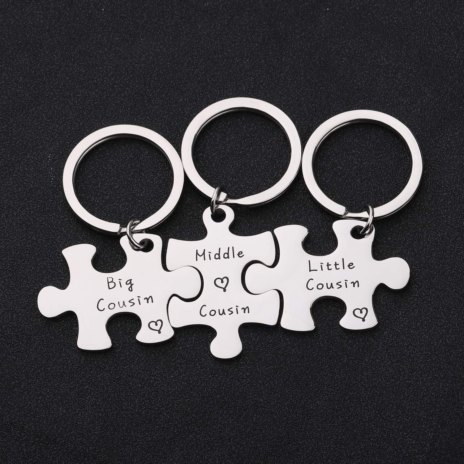 HOLLP Big Middle Little Cousin Keychain Set - 3 Piece Matching Puzzle Keychains for Sisters & Brothers | Perfect Family Gifts for Birthdays, Anniversaries & Sibling Appreciation