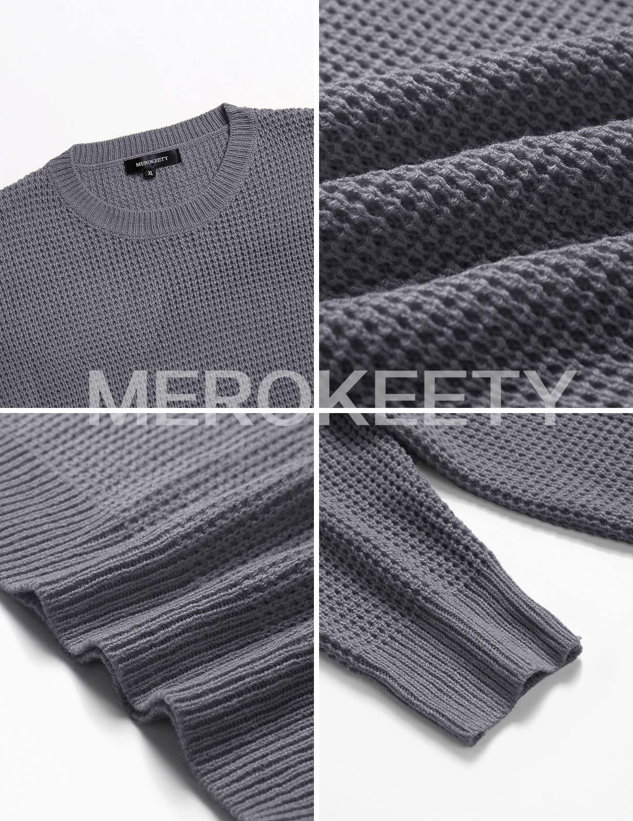 MEROKEETY Women's Long Sleeve Waffle Knit Sweater - Crew Neck Solid Color Pullover Jumper Tops for Fall Winter 2024 | Cozy Casual Wear for Office, Dating & Weekend Outfits