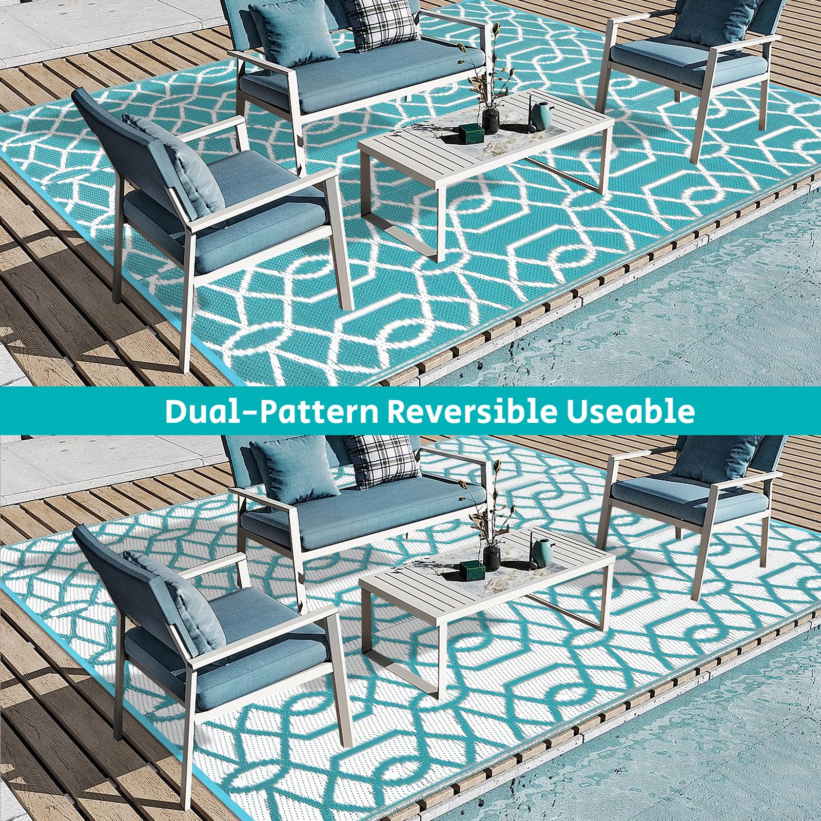 HEBE 9'x12' Waterproof Reversible Outdoor Rug for Patio, Deck, Balcony, RV & Camping - Durable Plastic Straw Mat for Backyard, Porch, Camper - Perfect for Outdoor Entertaining & Relaxation