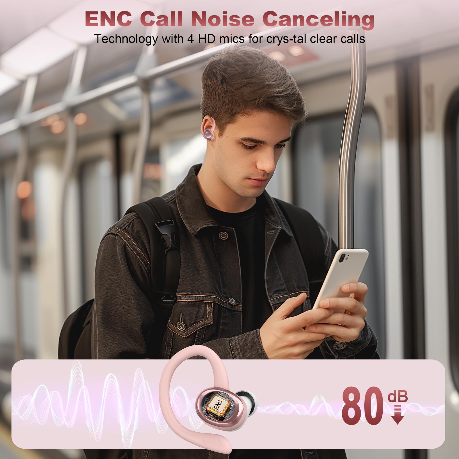 **2025 Wireless Bluetooth 5.4 Earbuds with Earhooks, 50H Playtime, 4 ENC Noise Canceling Mic, IP7 Waterproof – Stereo Sound for Running, Gym, Workout, Commuting & Travel**