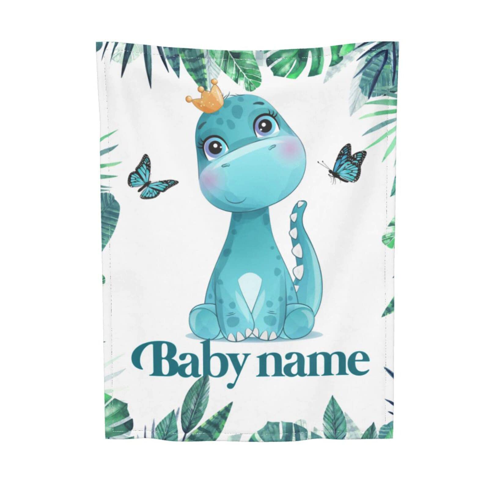 Personalized Baby Dinosaur Floral Blanket - Custom Name Receiving Swaddle Blanket for Boys | Soft Nursery Blanket for Newborn Gifts, Baby Showers & Security Comfort