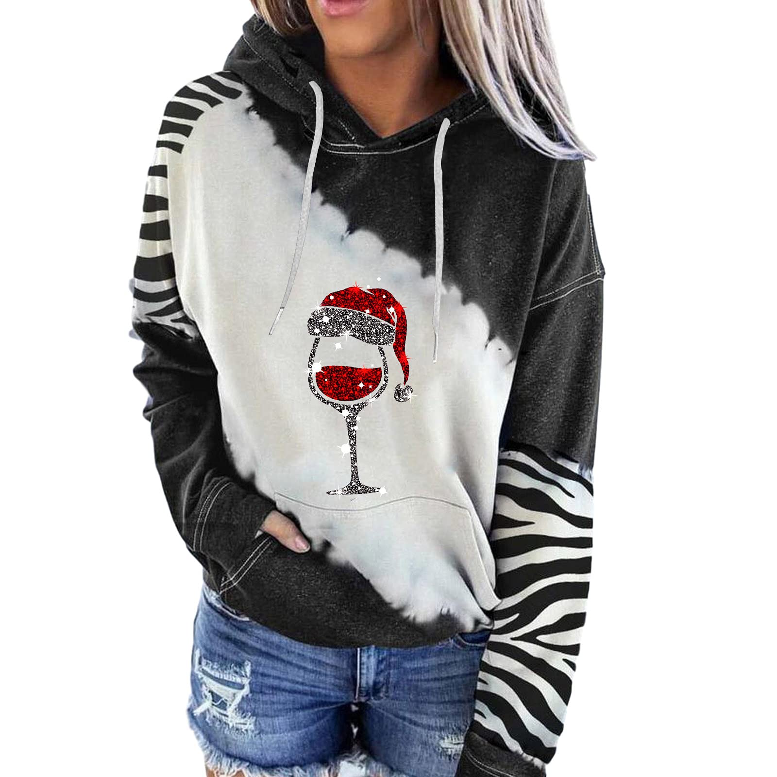 Ussuma Women's Lightweight Hoodie Pullover - Long Sleeve Lace-Up Sweatshirt with Pockets | Cozy Warm Tops & Blouses for Casual Wear, Outdoor Activities & Layering