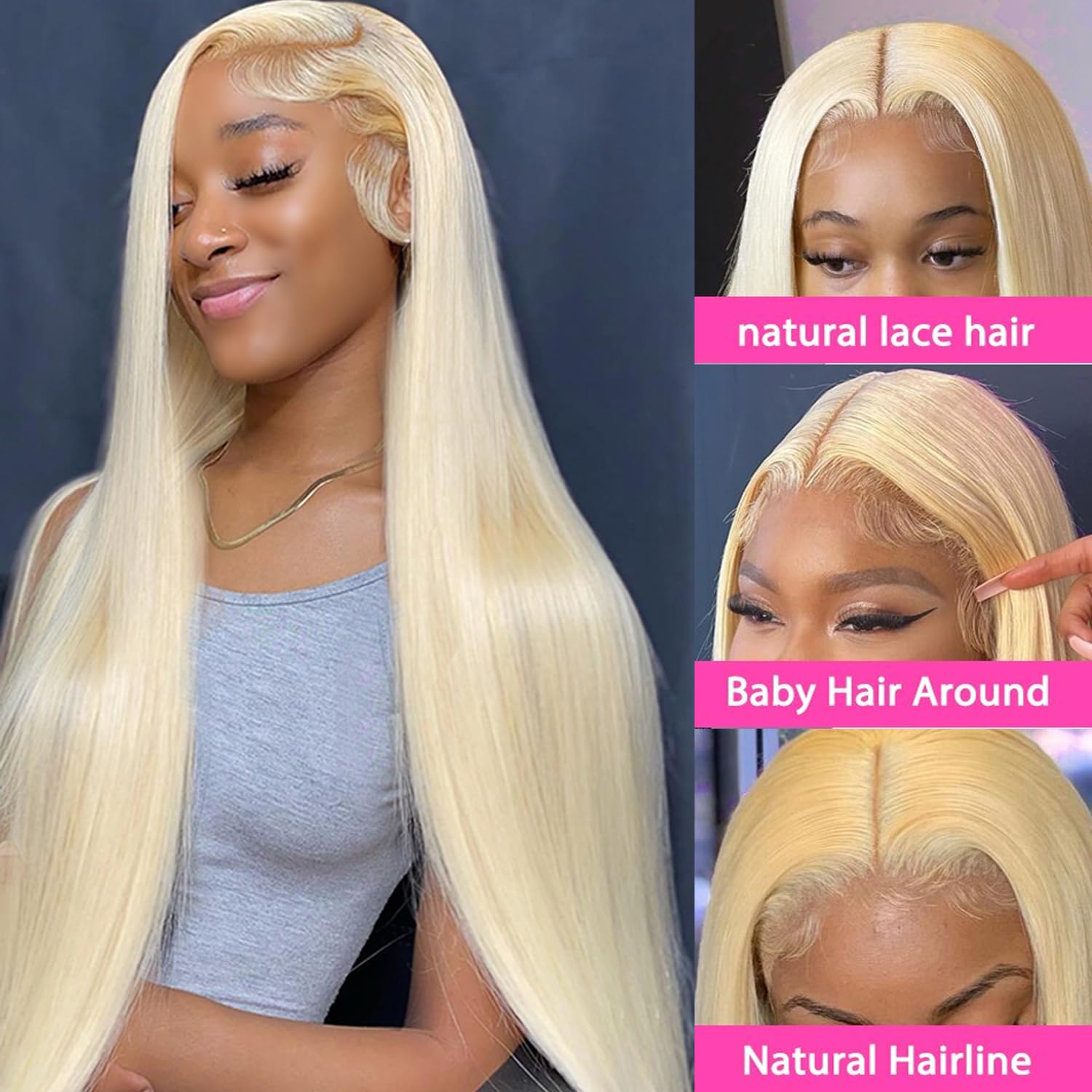 613 Lace Front Human Hair Wig - 22 Inch Straight Blonde Lace Wig with 180% Density & 13x4 HD Transparent Lace - Pre Plucked with Baby Hair - Perfect for Daily Wear, Cosplay, and Special Occasions
