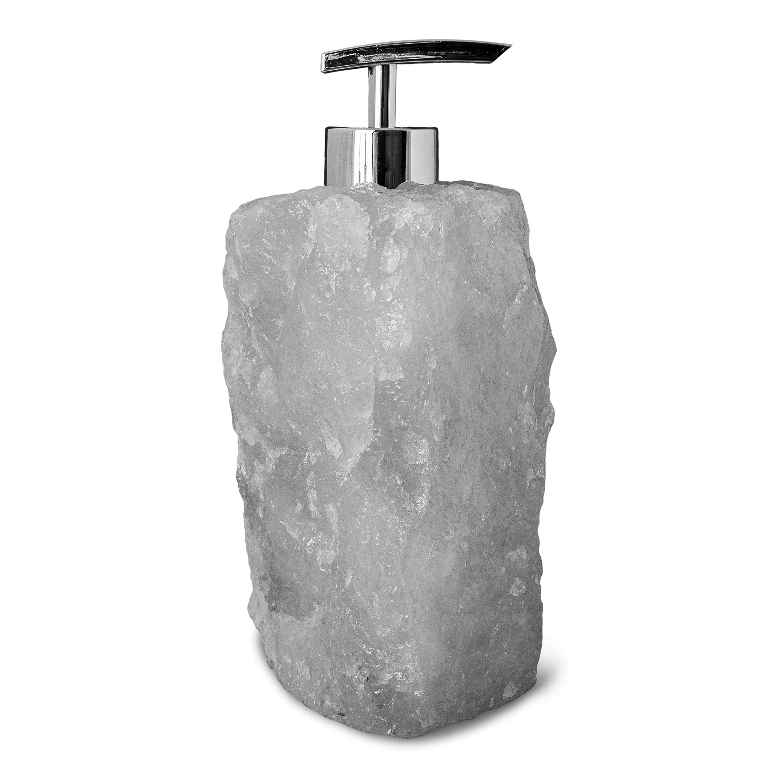 Healing Crystal Soap Dispenser with Clear Quartz - Natural Gemstone Bathroom Decor for Home & Kitchen - Aromatherapy Spa Gift for Relaxation & Positive Energy