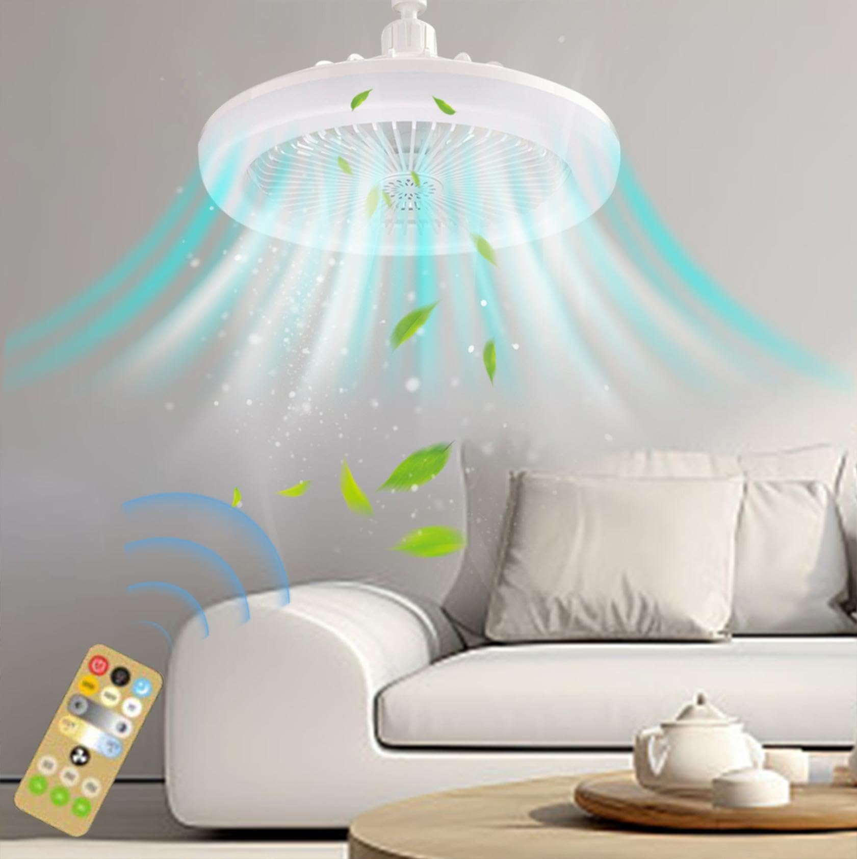 Bladeless Ceiling Fan with Lights - Remote Control, 3 Speed Dimmable LED, Timer & Sleep Mode for Bedroom, Living Room Cooling and Lighting | Energy Efficient Home Decor