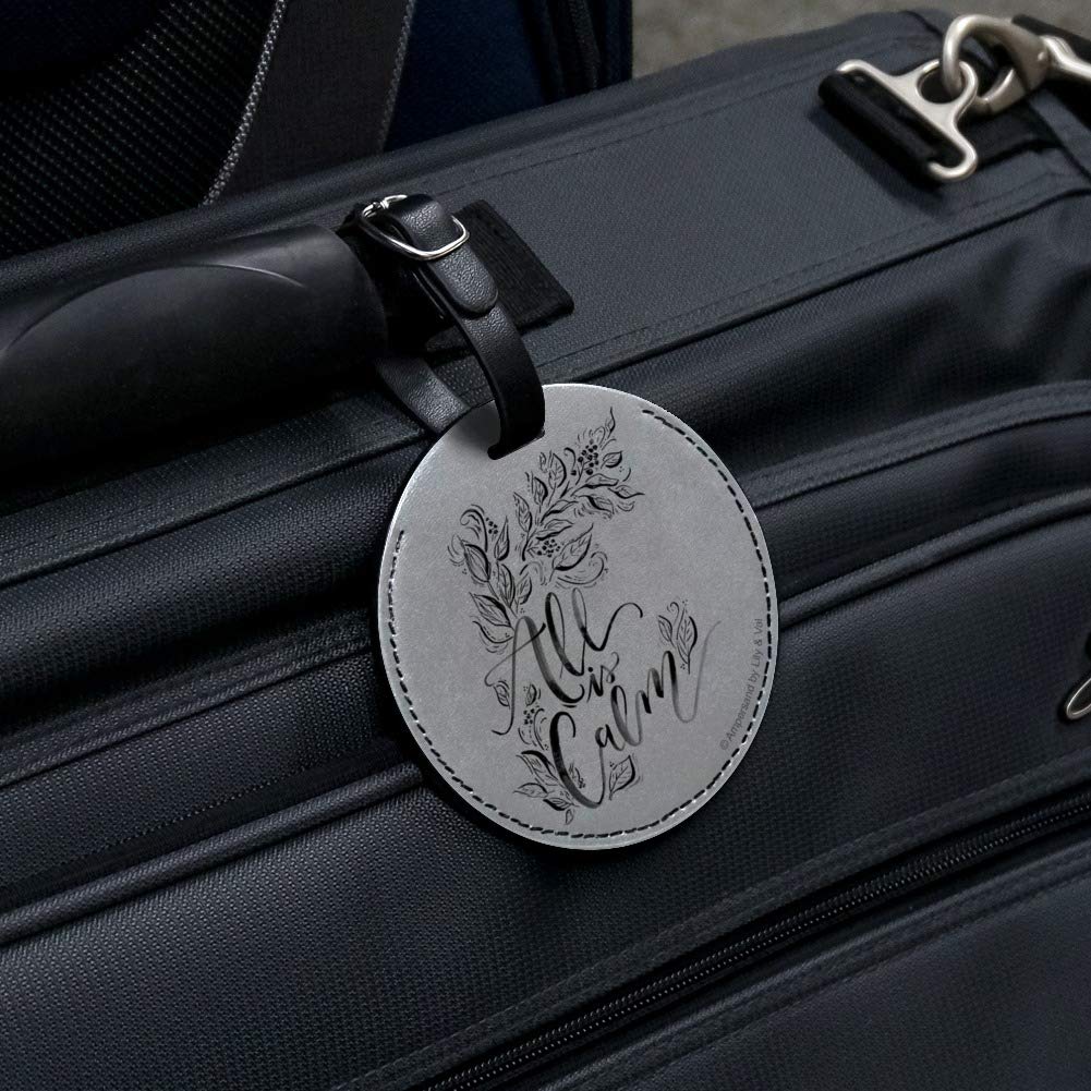 All is Calm Christmas Round Leather Luggage Tag - Personalized Carry-On ID Tag for Suitcases & Travel Bags | Perfect for Holiday Travel Gifts & Vacation Identification