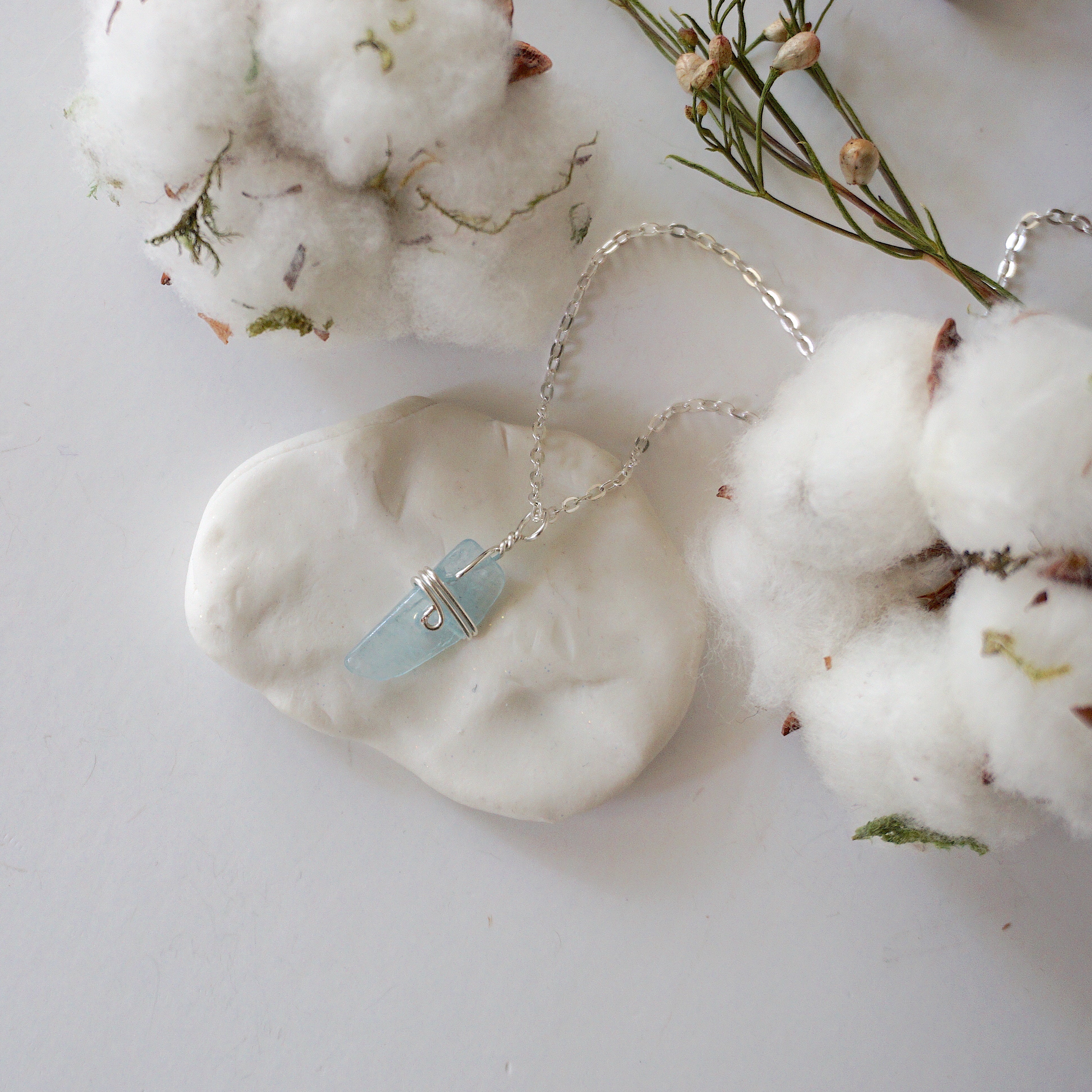 Raw Aquamarine Silver Charm Necklace – Handmade Boho Jewelry for Women – Perfect for Everyday Wear, Gift Giving & Spiritual Healing
