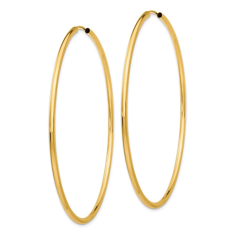 14K Yellow Gold 2mm Round Hoop Earrings for Women - Polished Endless Loop Dangle Earrings for Everyday Wear, Gift Giving & Special Occasions
