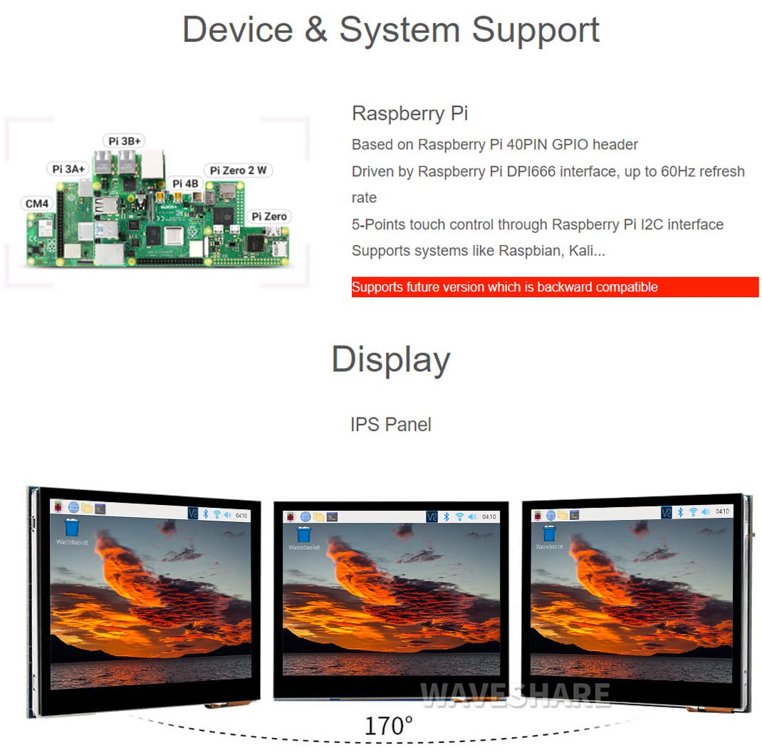 Waveshare 3.5 Inch Capacitive Touch Screen LCD Display for Raspberry Pi - IPS Monitor with 640×480 Resolution, DPI Interface, Tempered Glass Cover & Low Power Consumption - Perfect for DIY Projects, Smart Home Control & Embedded Systems