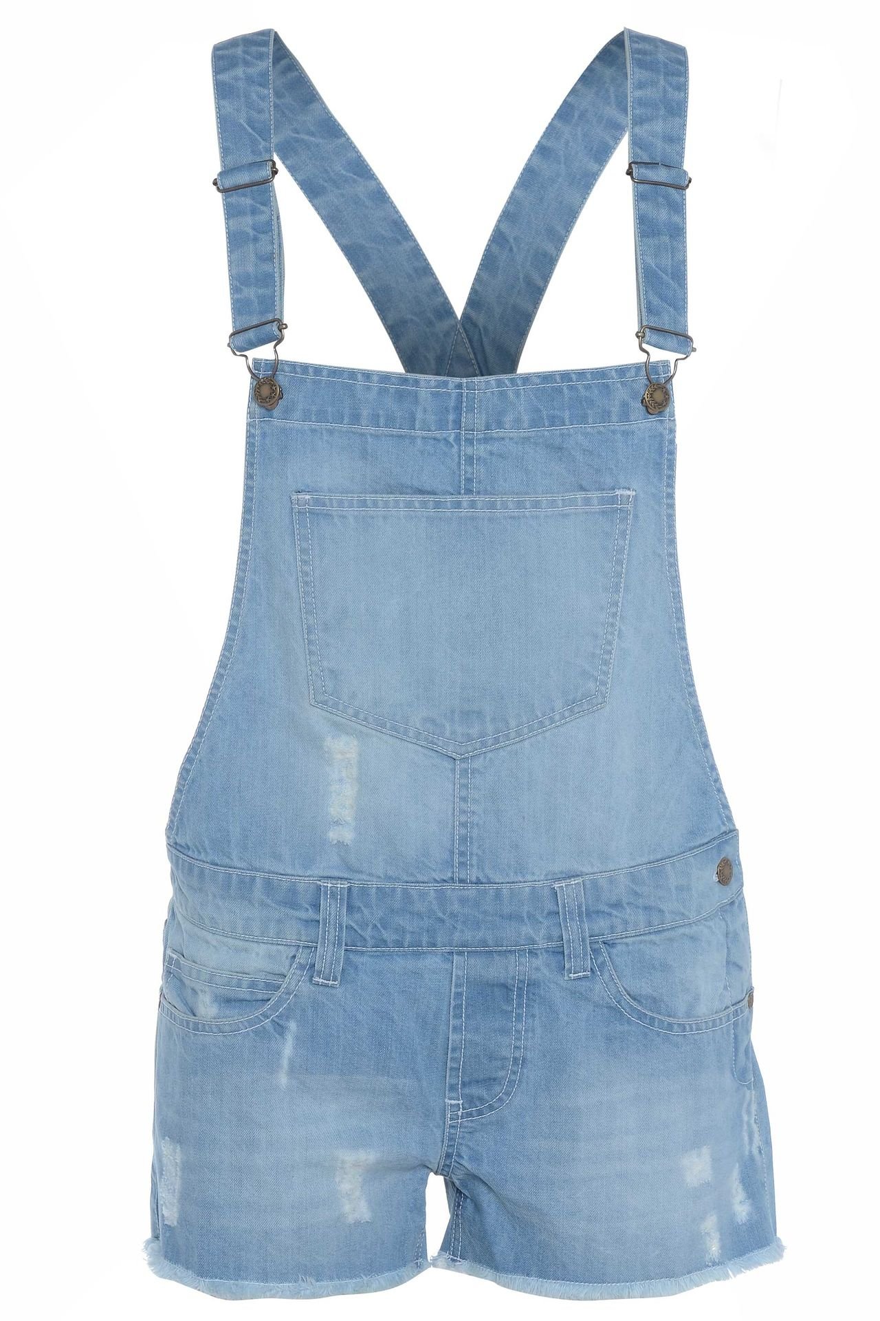 Cima Mode Women's Light Wash Denim Short Pinafore Dungaree Jumpsuit Hot Pants - Stylish Summer Outfit for Casual Wear, Beach Vacation & Street Fashion