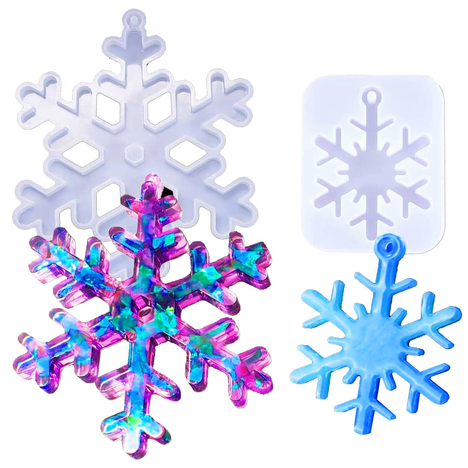 LaVenty 2-Piece Large Snowflake Resin Molds for DIY Winter Crafts - Perfect for Making Ornaments, Bag Tags & Keychains (Holiday Decor & Gift Making)