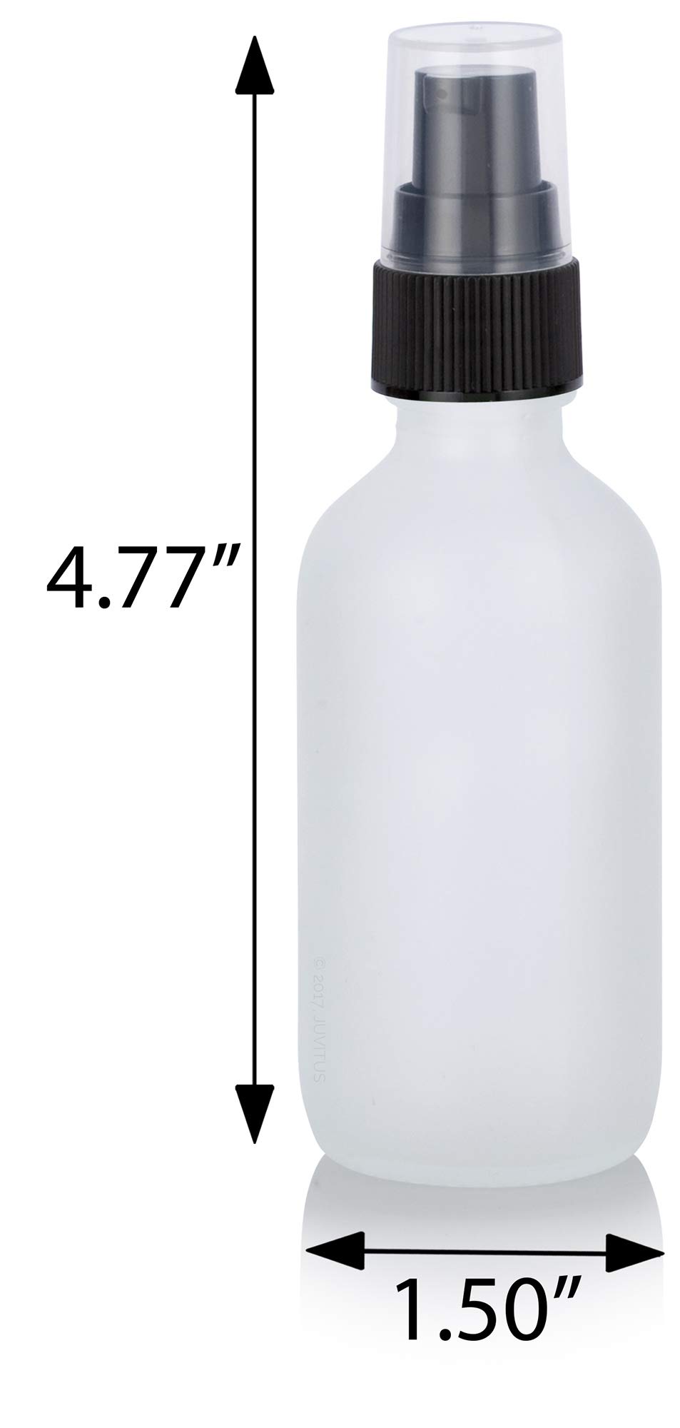 JUVITUS 4-Pack 2 oz Frosted Clear Glass Boston Round Bottles with Black Treatment Pump & Funnel - Essential Oil, Lotion, and Cosmetic Storage Solution for Home, Salon, and Travel