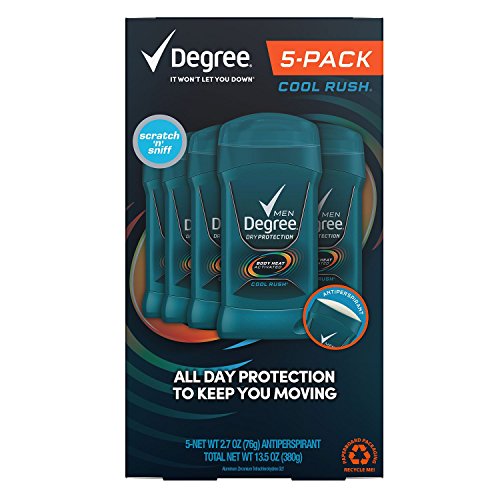Degree Men Body Heat Activated Deodorant, Cool Rush Scent - 5 Pack (2.7 oz Each) - Long Lasting Odor Protection for Active Men - Perfect for Gym, Work & Outdoor Activities
