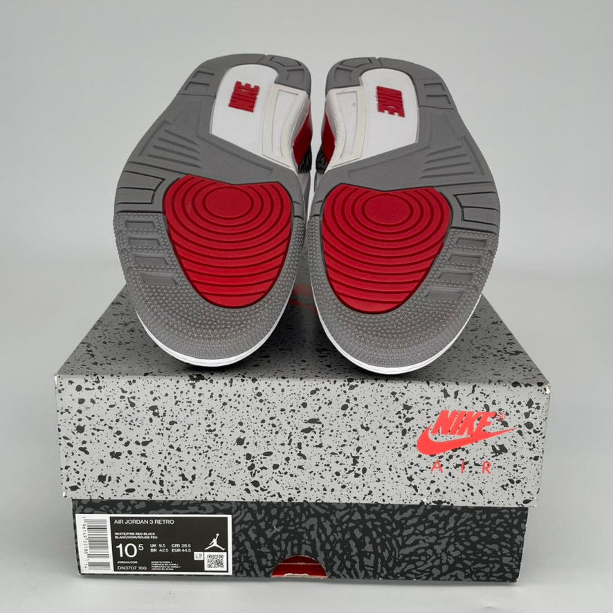 Air Jordan 3 Retro 'Fire Red' Men's Basketball Shoes Size 10.5 - DN3707-160 | Authentic Sneakers for Streetwear, Gym & Casual Outfits
