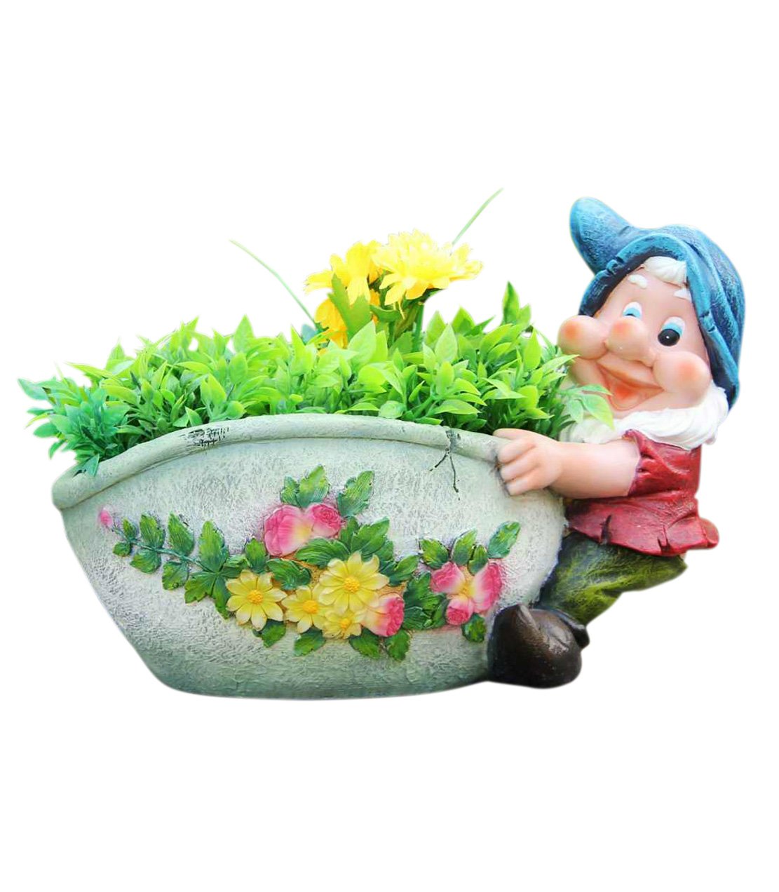 Cute Gnome Dragging Flower Pot Planter - SNF91201 | Whimsical Garden Decor for Outdoor & Indoor Use