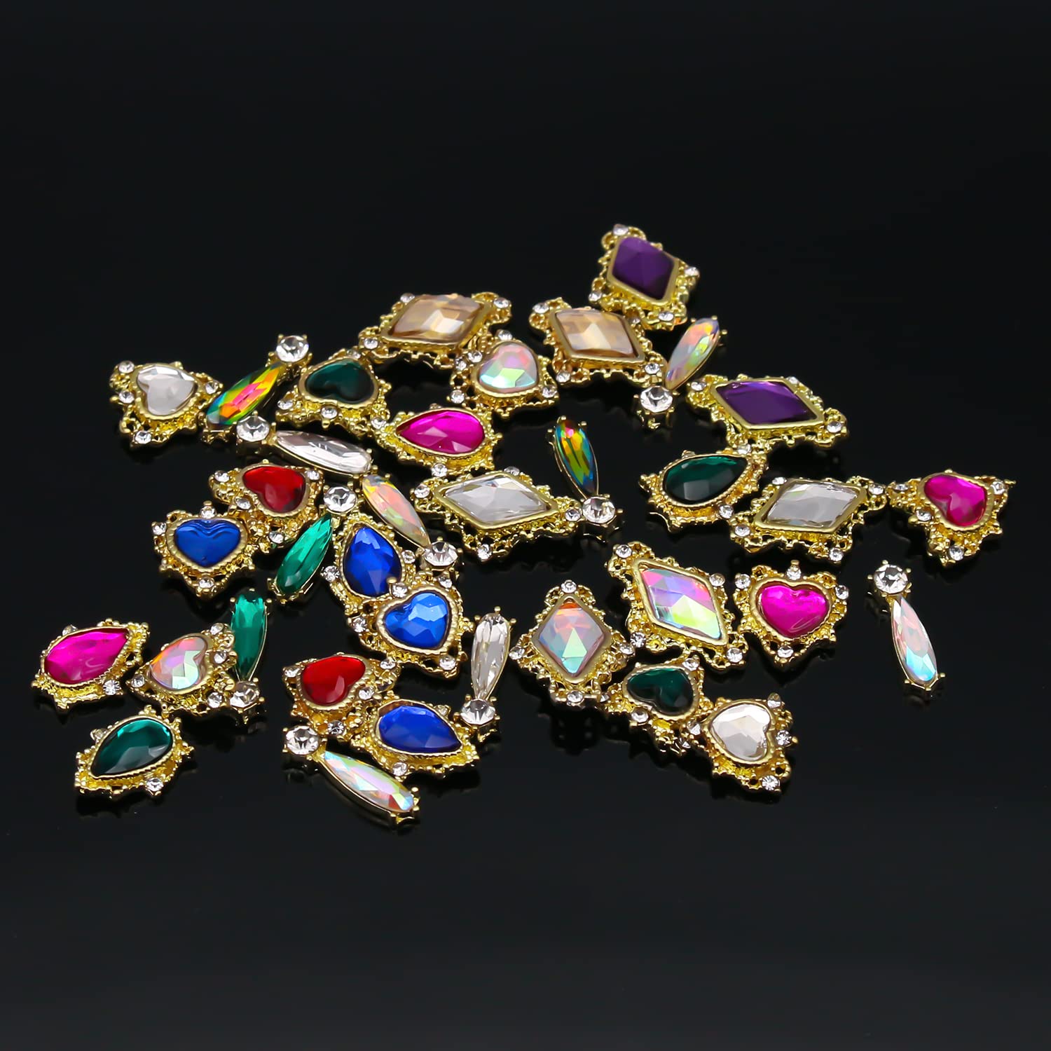 3D Gold Heart Nail Charms - 36pcs AB Crystal Nail Gems for Acrylic Nails & Nail Art