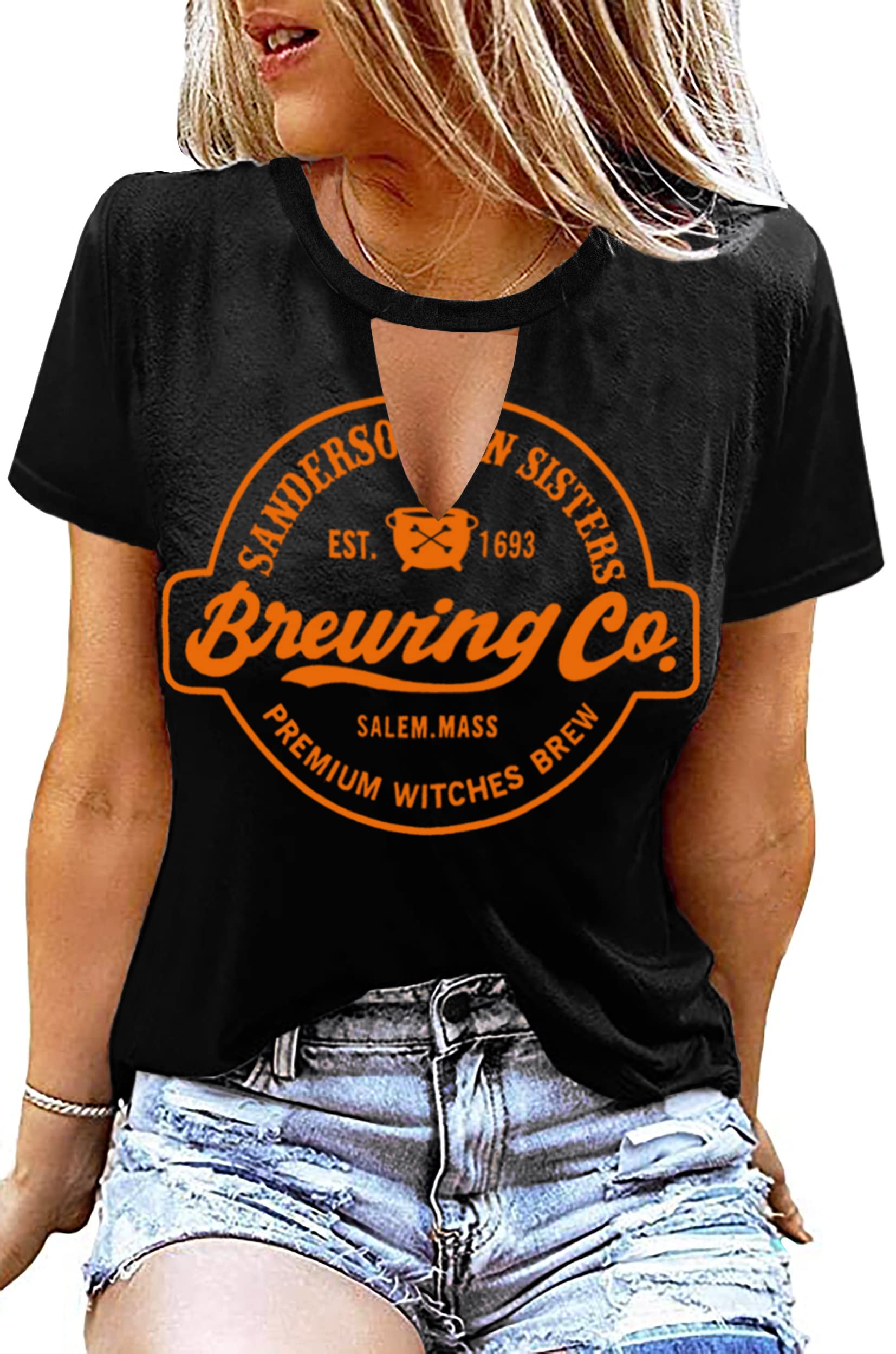 MAIHUN Halloween T-Shirt for Women - Hocus Pocus Sanderson Sisters Horror Movie Tee - Scary Witch Themed Top for Halloween Parties, Costume Events & Horror Movie Nights