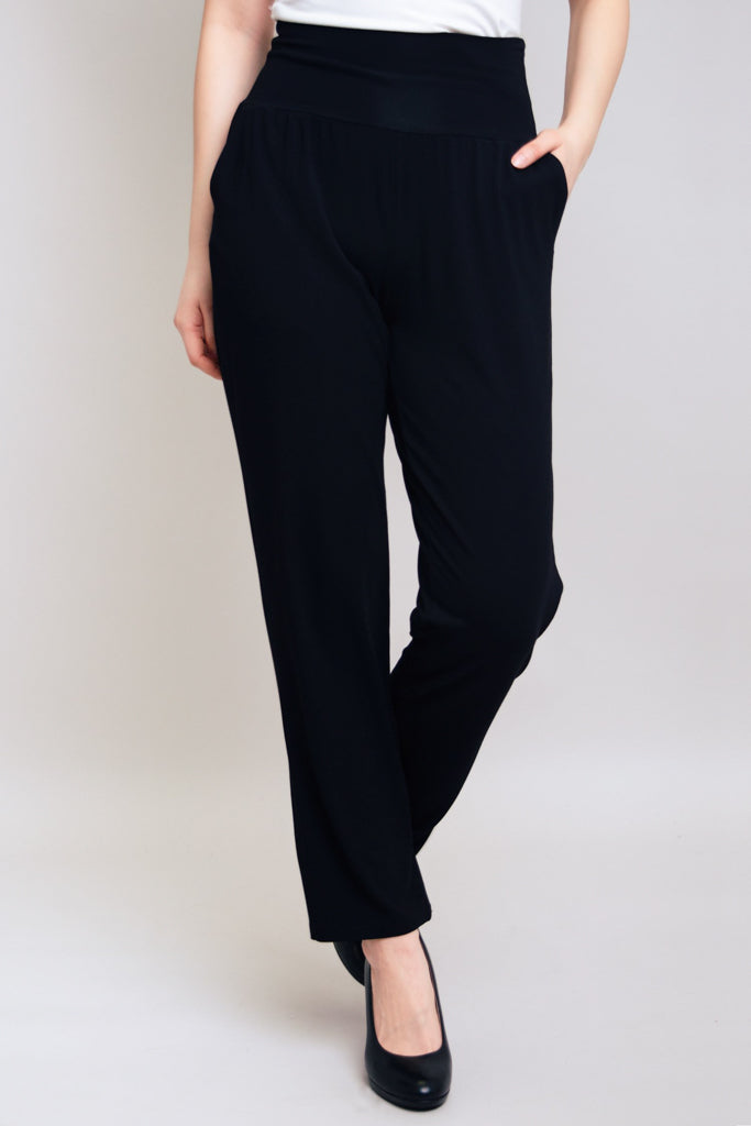 Clair Women's Bamboo Stretch Pants - Soft & Comfortable High Waist Black Yoga Pants for Workout, Lounge & Travel