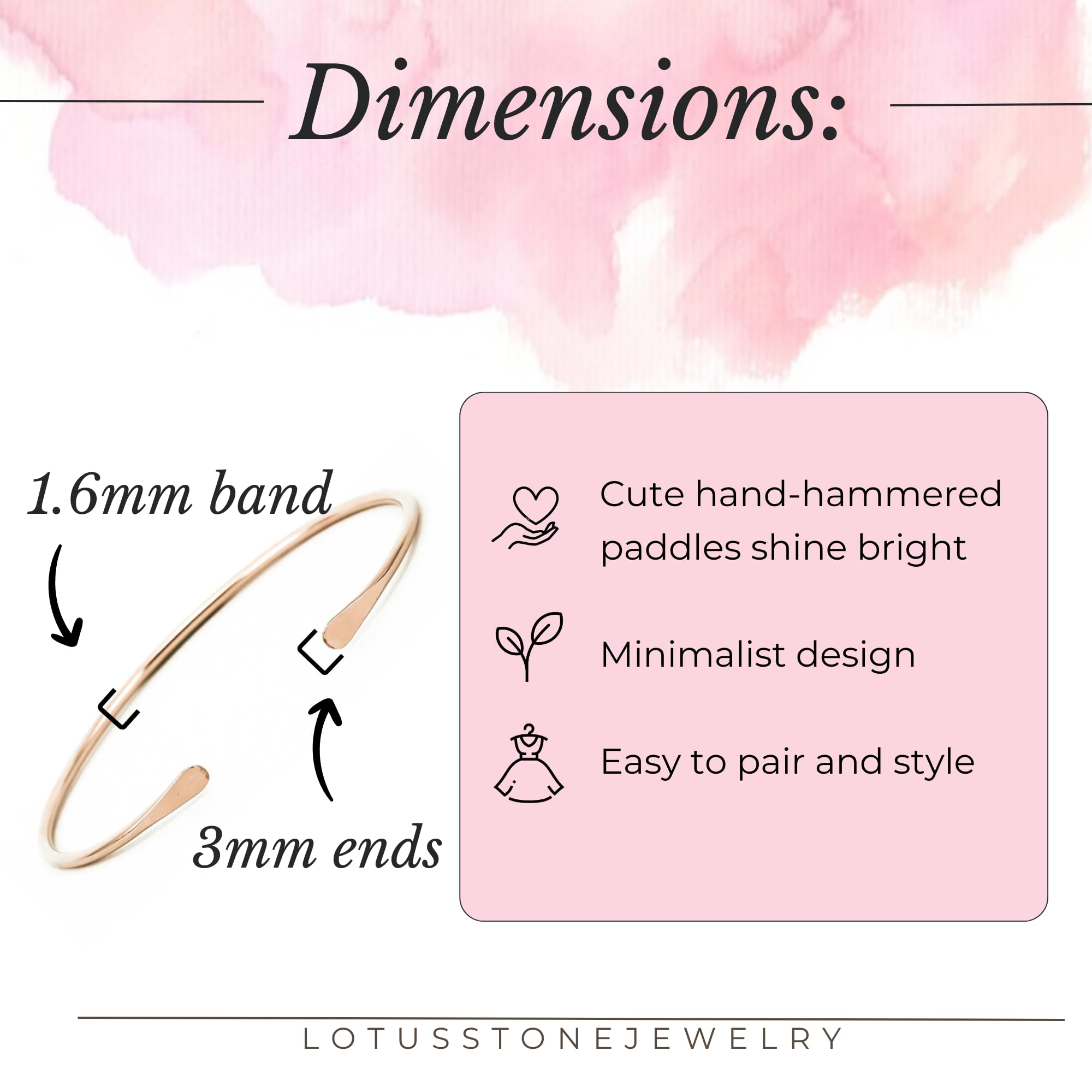 14K Rose Gold Filled Hammered Cuff Bracelet - Skinny Bangle for Women - Lotus Stone Jewelry - Medium Size - Perfect for Everyday Wear, Office & Special Occasions
