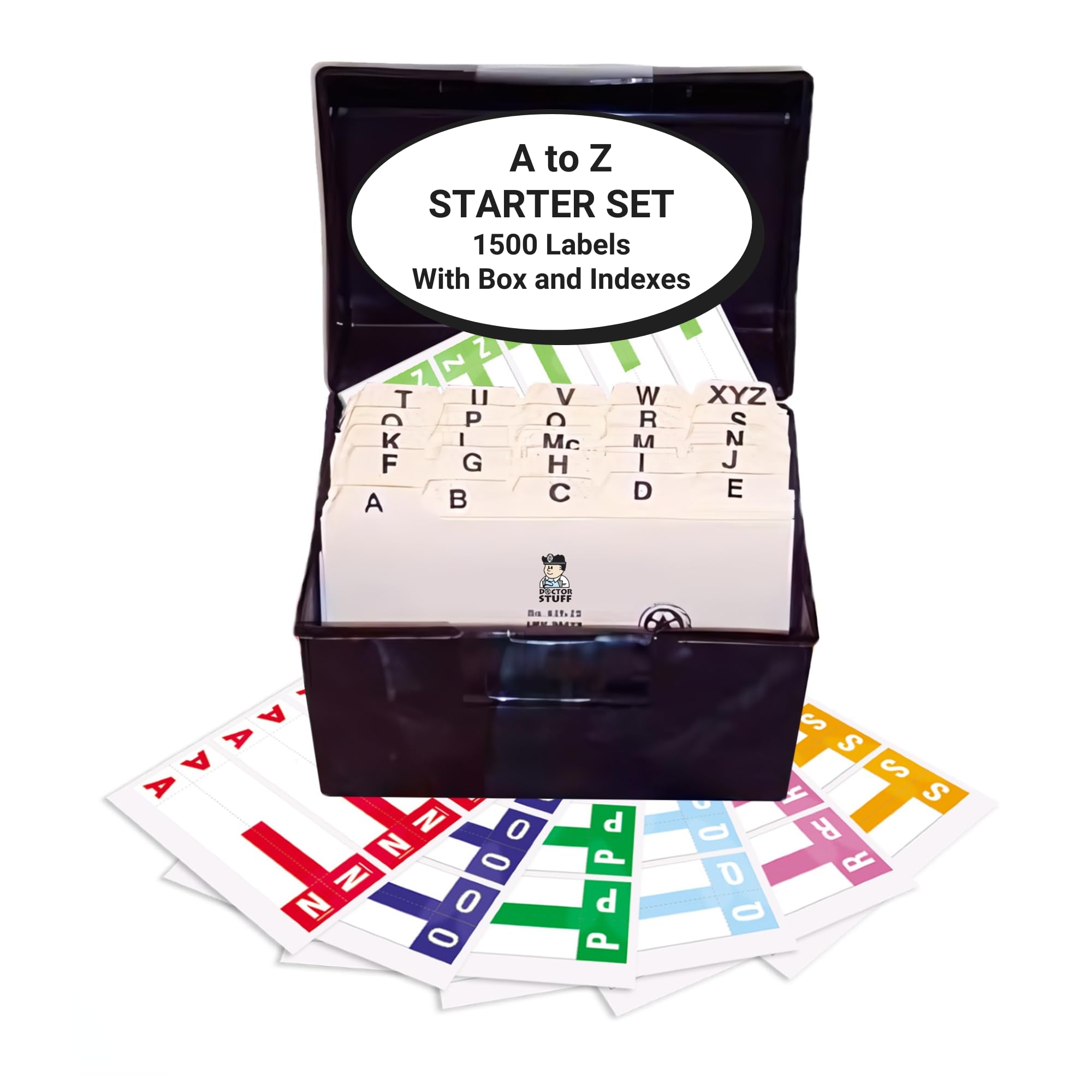 A to Z Alphabet Labels for File Folders - 1500 Medical Color Coding Stickers with File Box & Indexes | Compatible with Smead NCC - SNCC Series | Perfect for Doctor Offices, Medical Chart Organization & Office Filing Systems