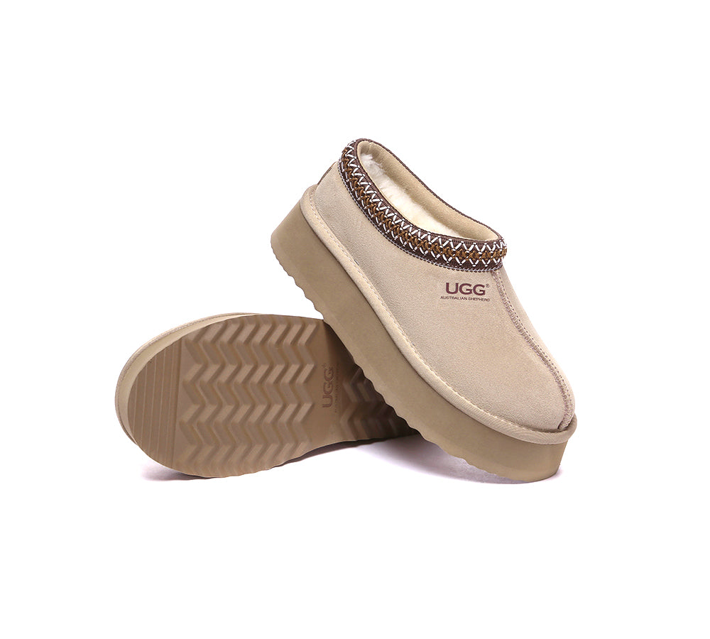 Australian Shepherd UGG Slippers - Genuine Sheepskin Wool Ankle Boots with Platform Sole - Cozy Winter House Shoes for Women & Men - Perfect for Indoor Lounging and Cold Weather Comfort
